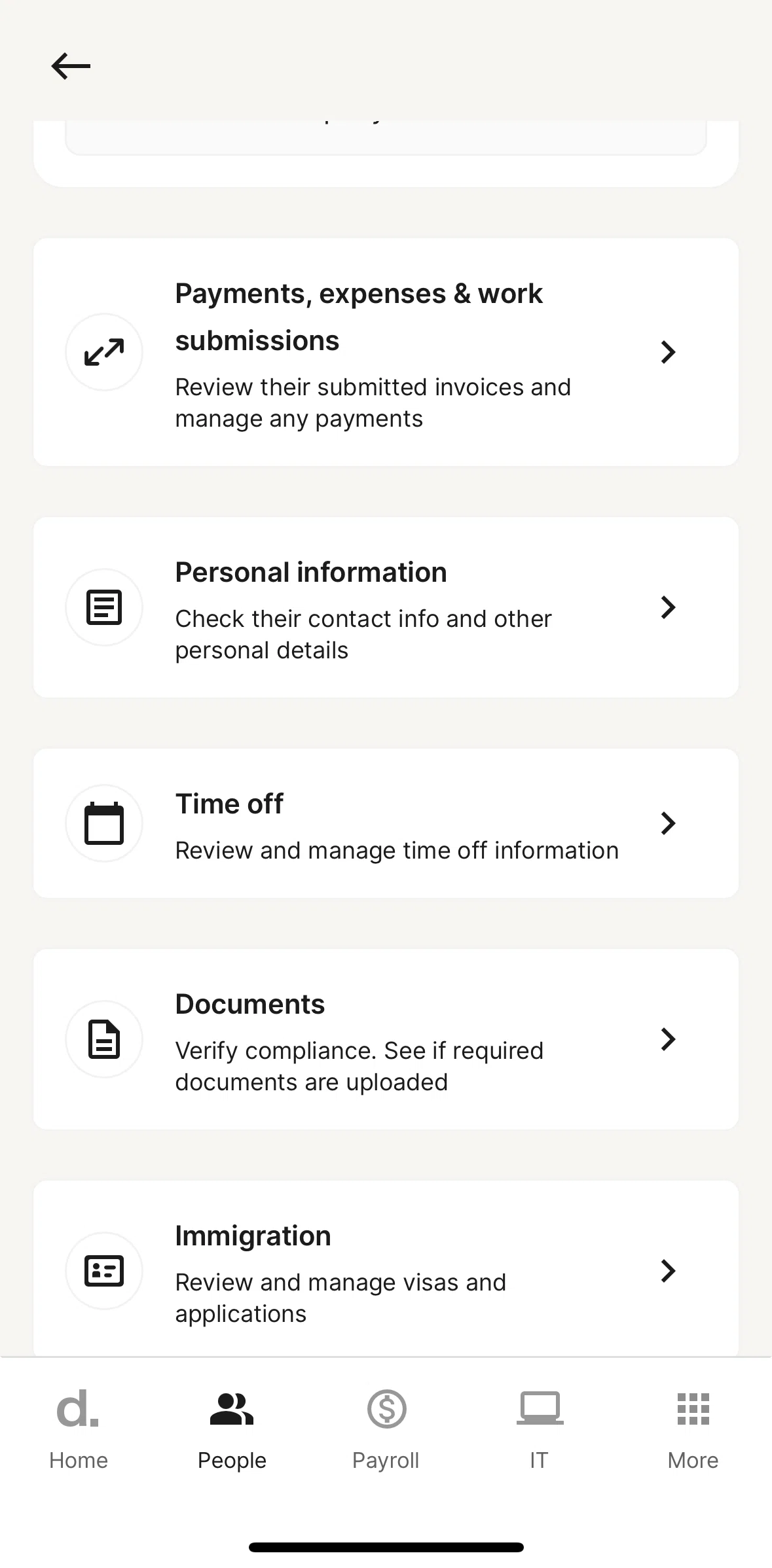Deel Screen screen in the Payments and expenses flow