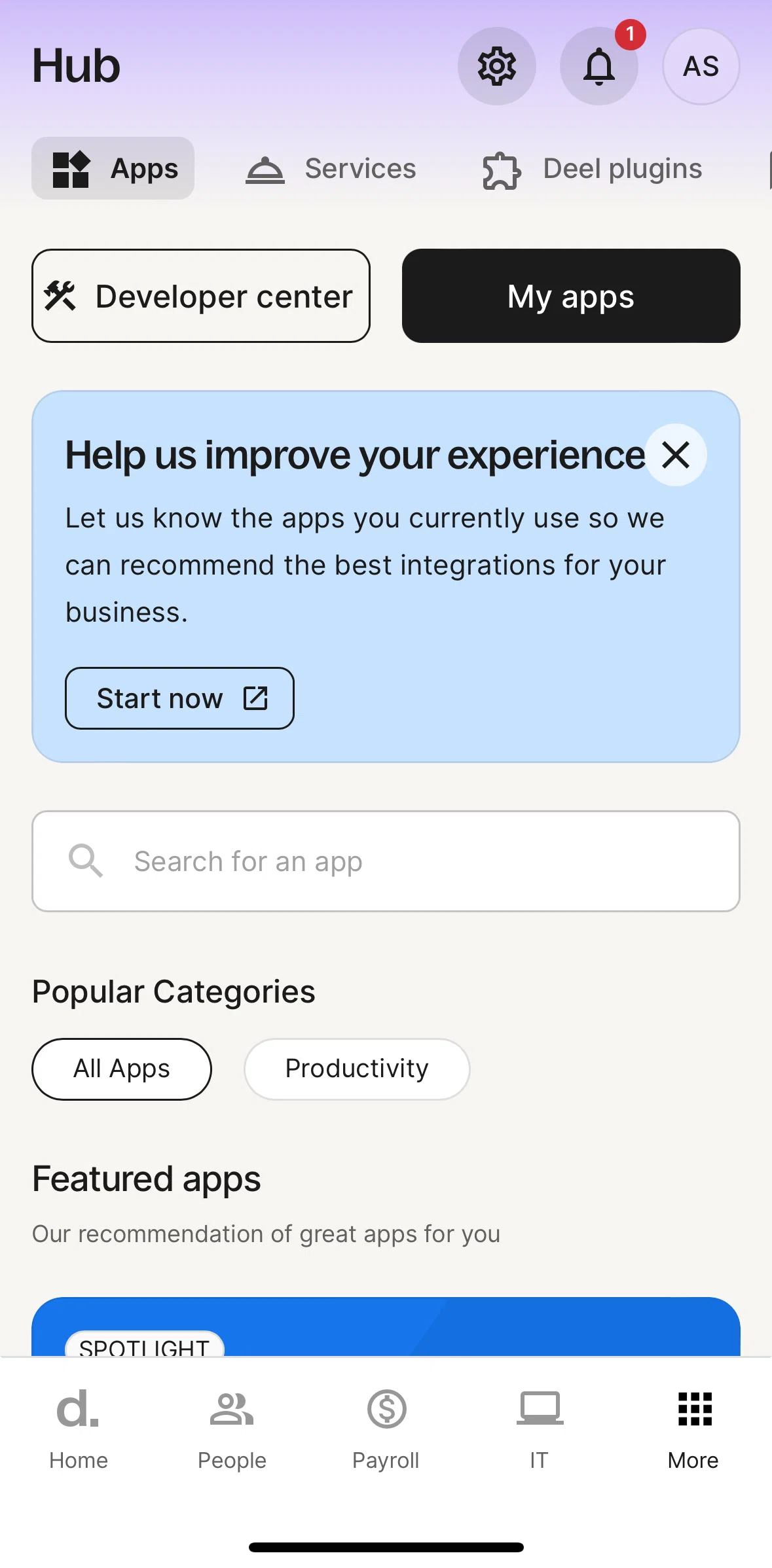 Deel Screen screen in the Searching apps flow