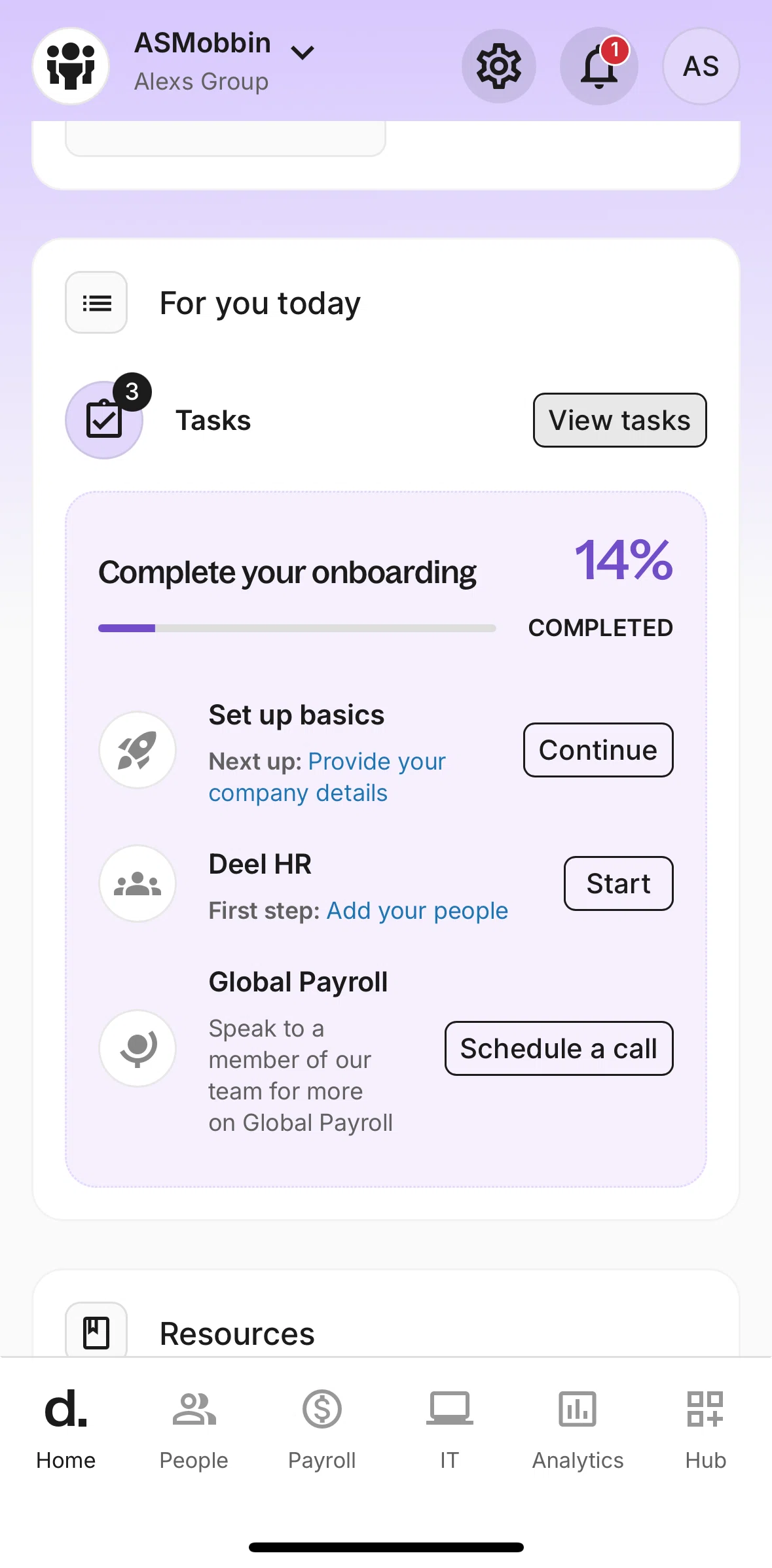 Deel Screen screen in the Tasks flow