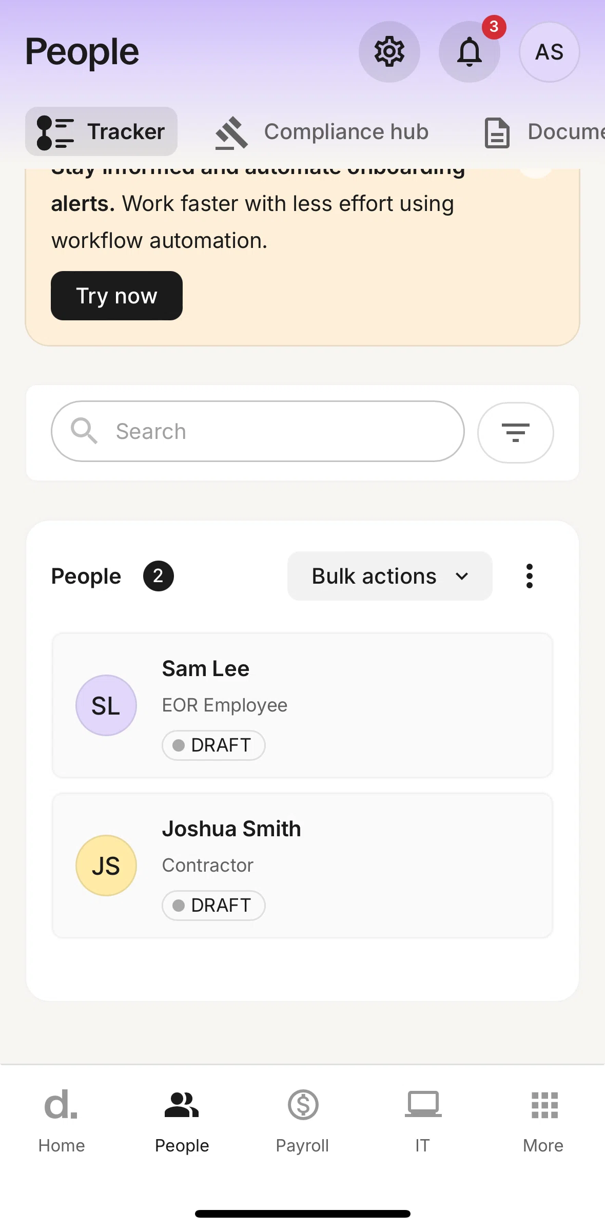 Deel Screen screen in the Tracker detail flow