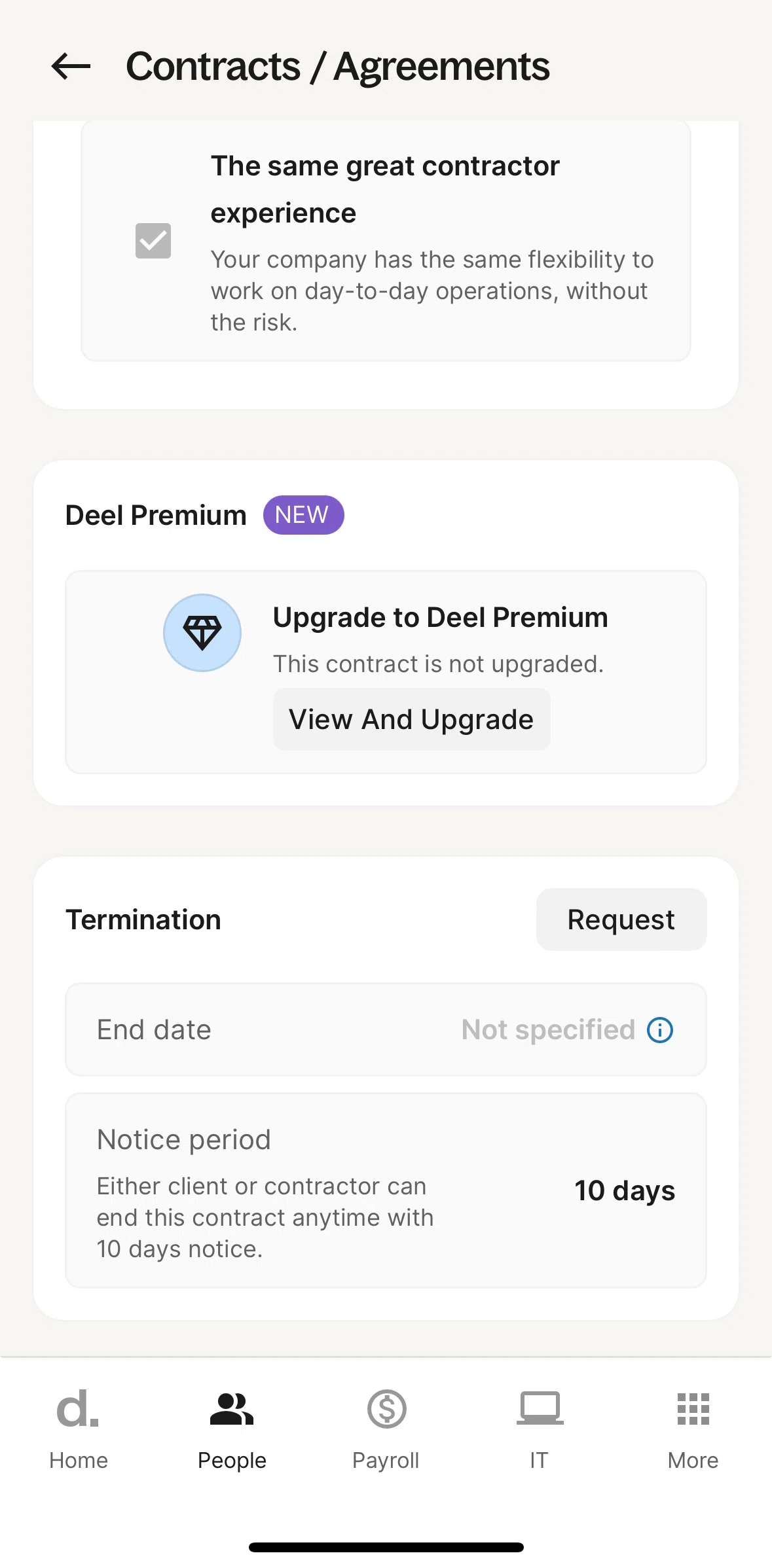 Deel Screen screen in the Upgrade to premium flow