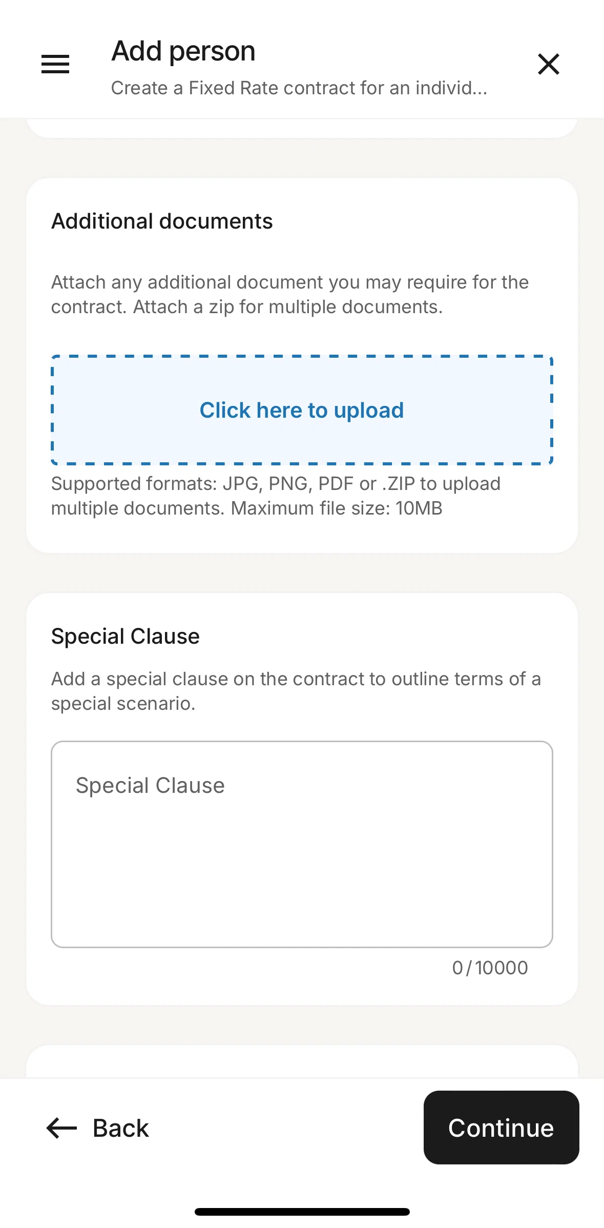 Deel Screen screen in the Uploading documents flow