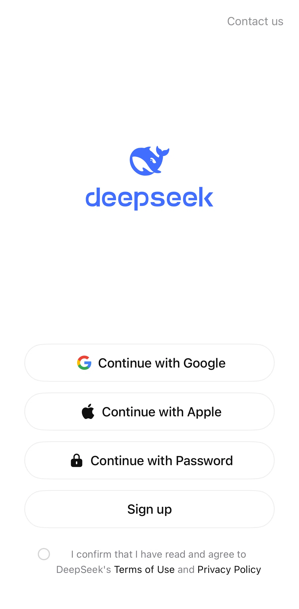 DeepSeek Screen screen in the Logging in flow