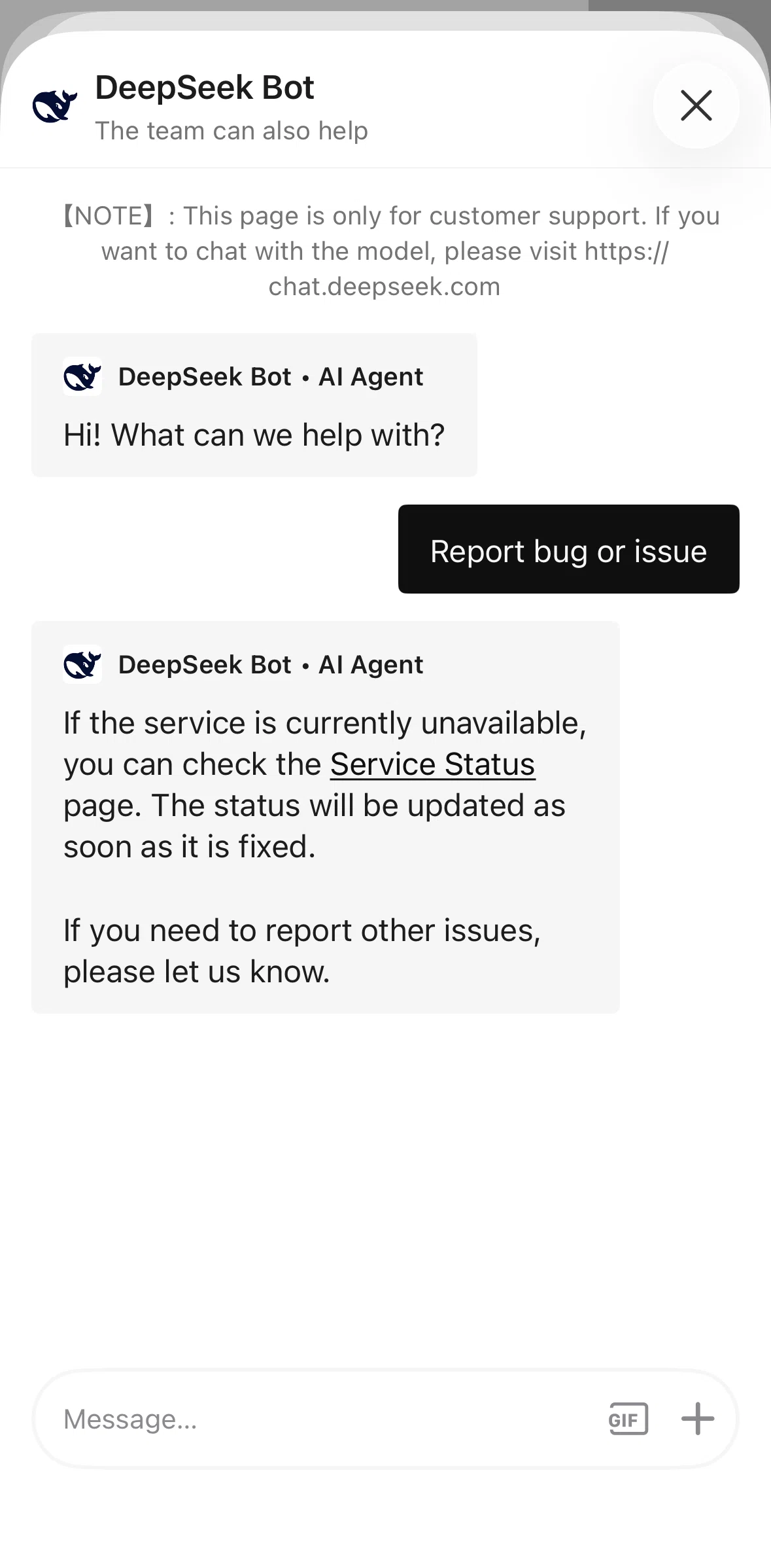DeepSeek Screen screen in the Sending a GIF flow