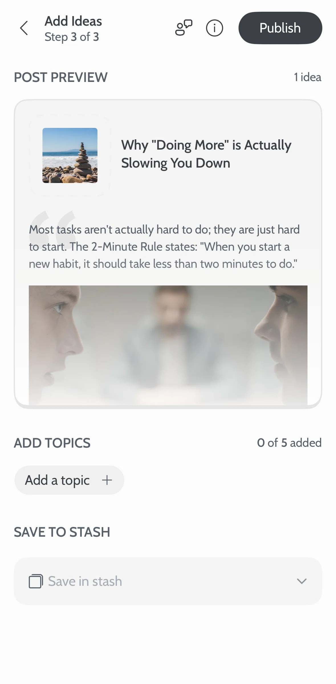 Deepstash Screen screen in the Adding topics flow