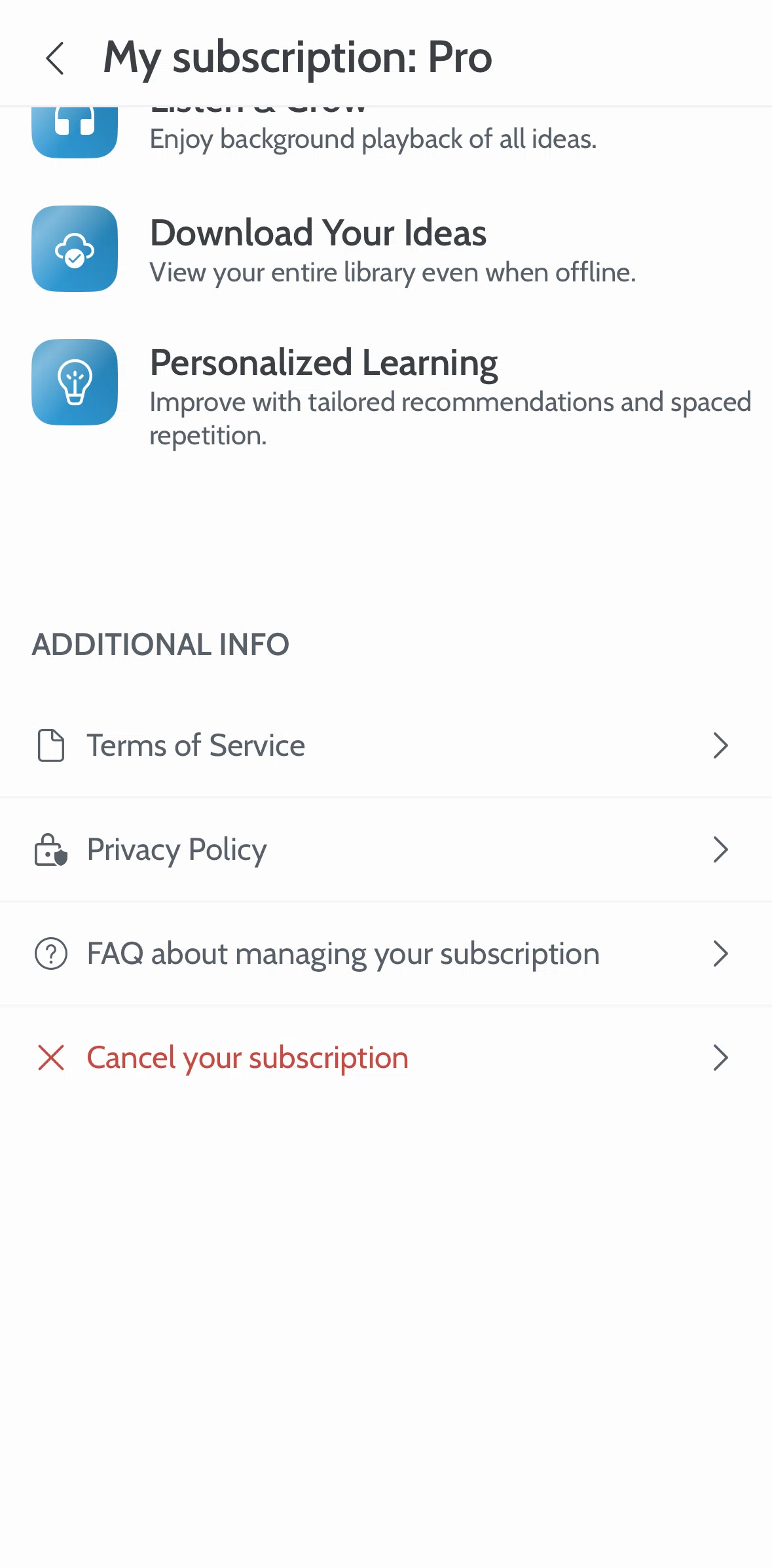 Deepstash Screen screen in the Cancel a subscription flow