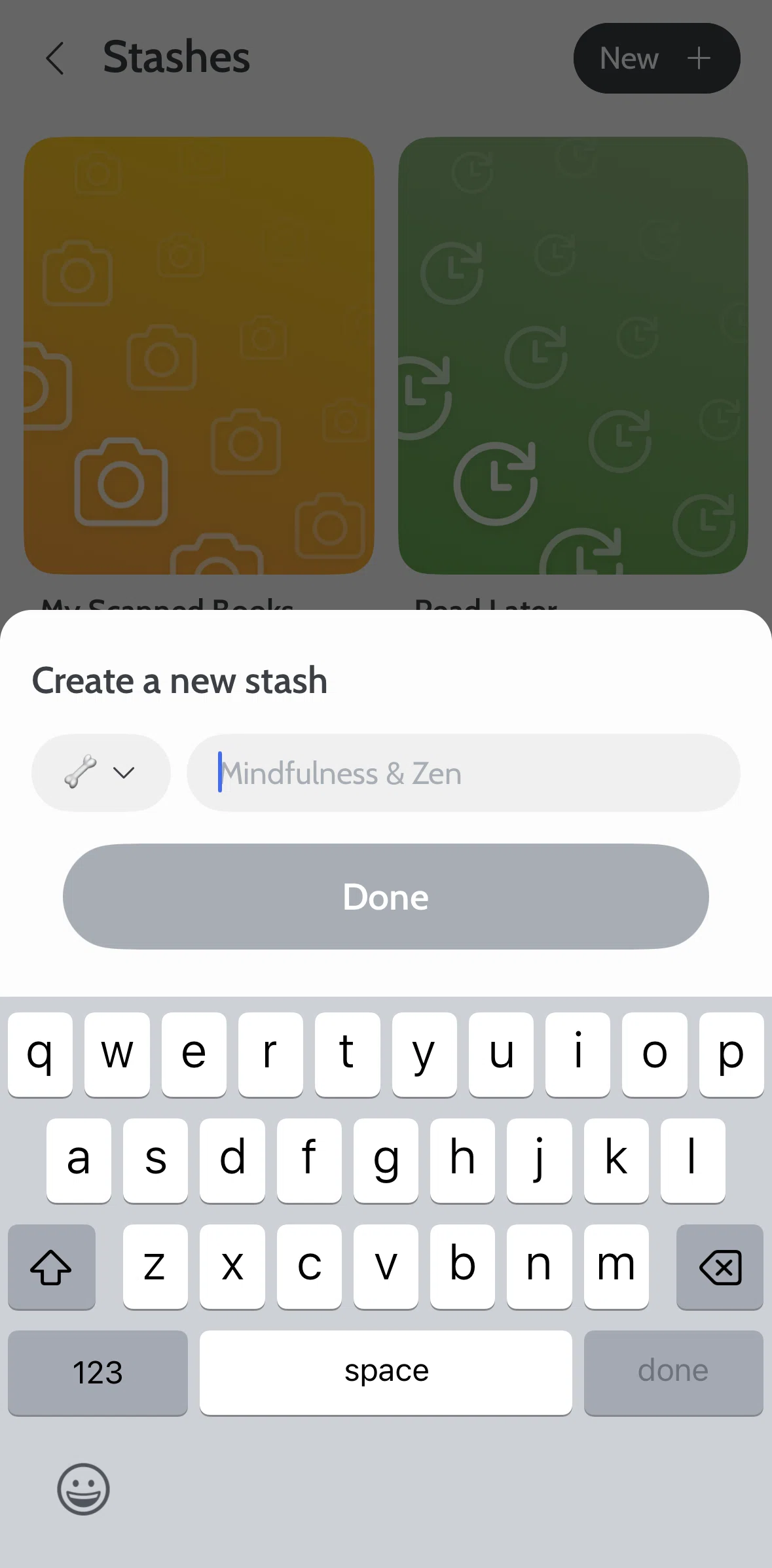 Deepstash Screen screen in the Choosing a stash icon flow
