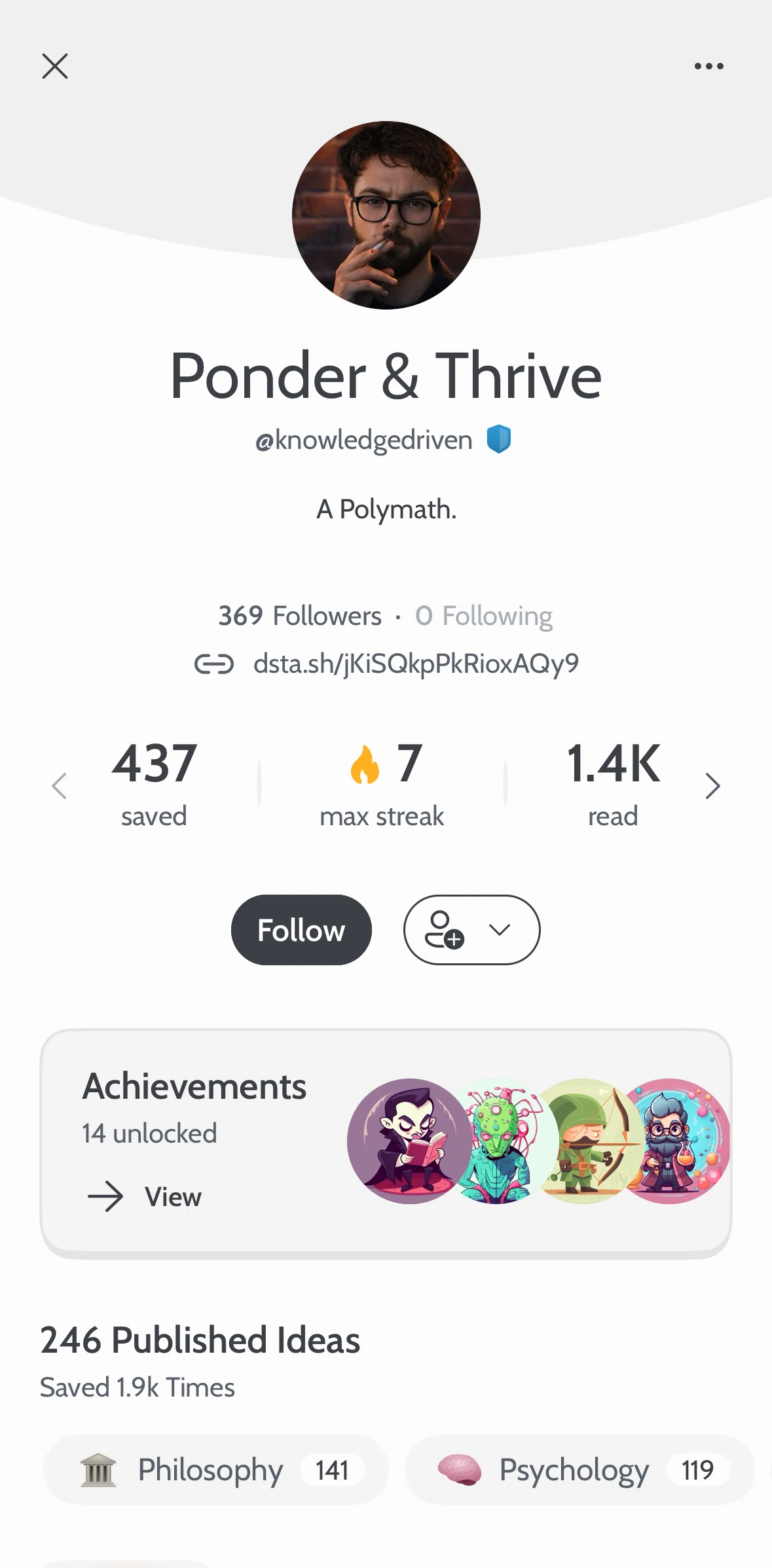 Deepstash Screen screen in the Followers and following flow