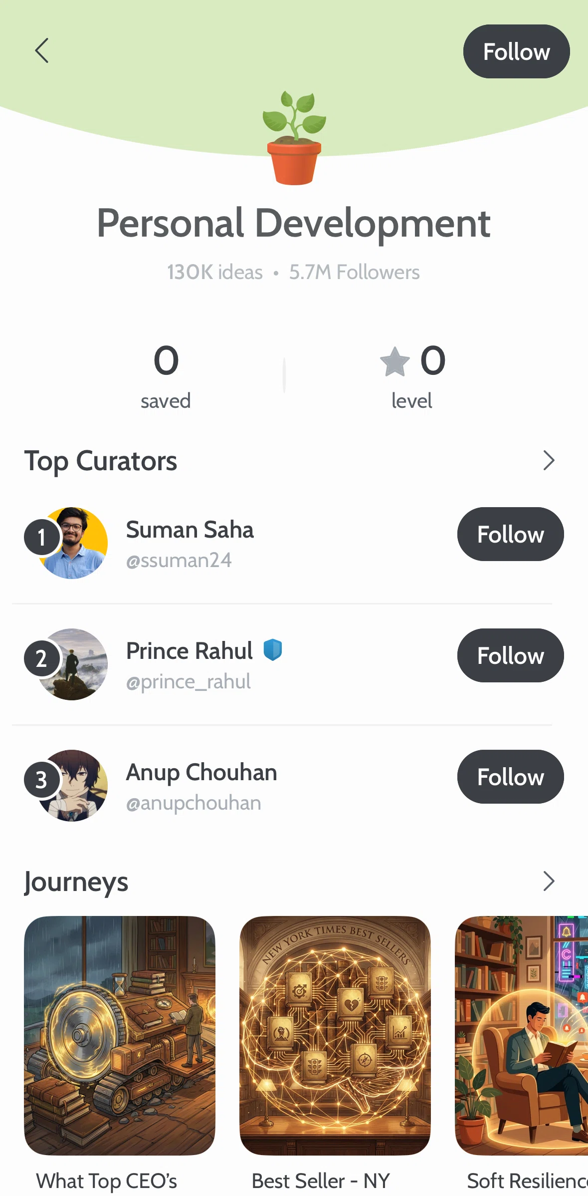 Deepstash Screen screen in the Following a topic flow