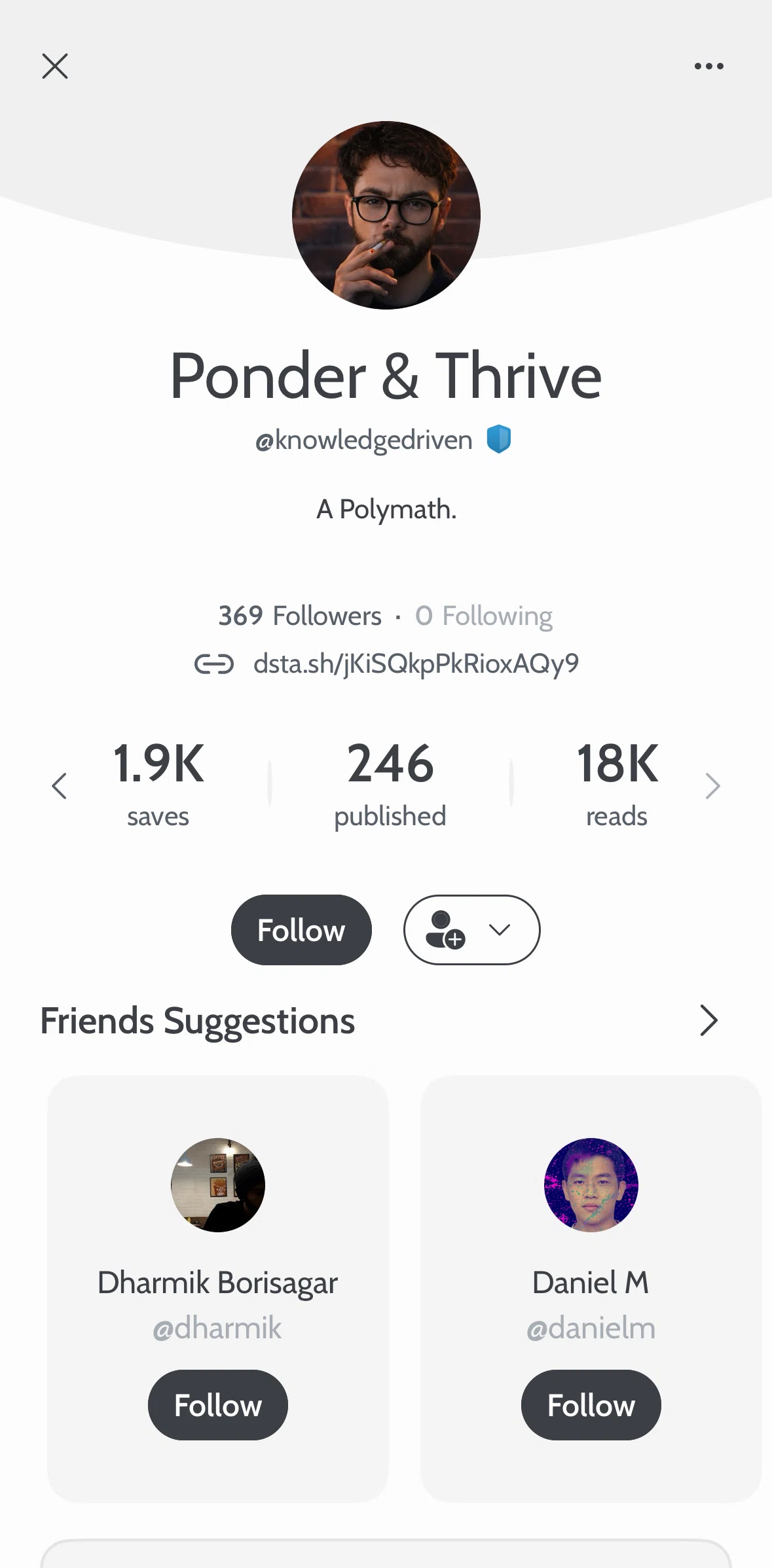 Deepstash Screen screen in the Friend suggestion flow