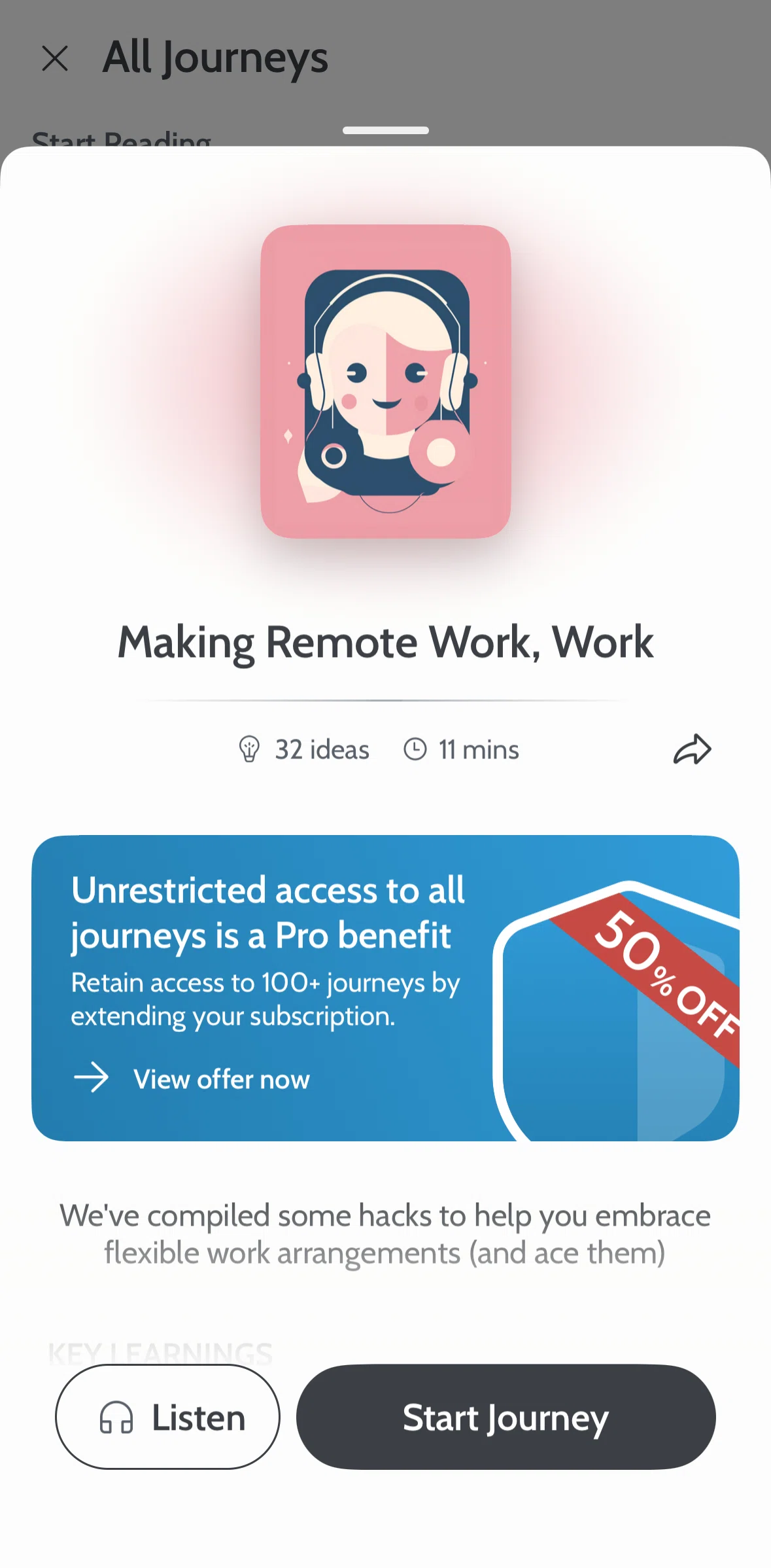 Deepstash Screen screen in the Listening to an article flow