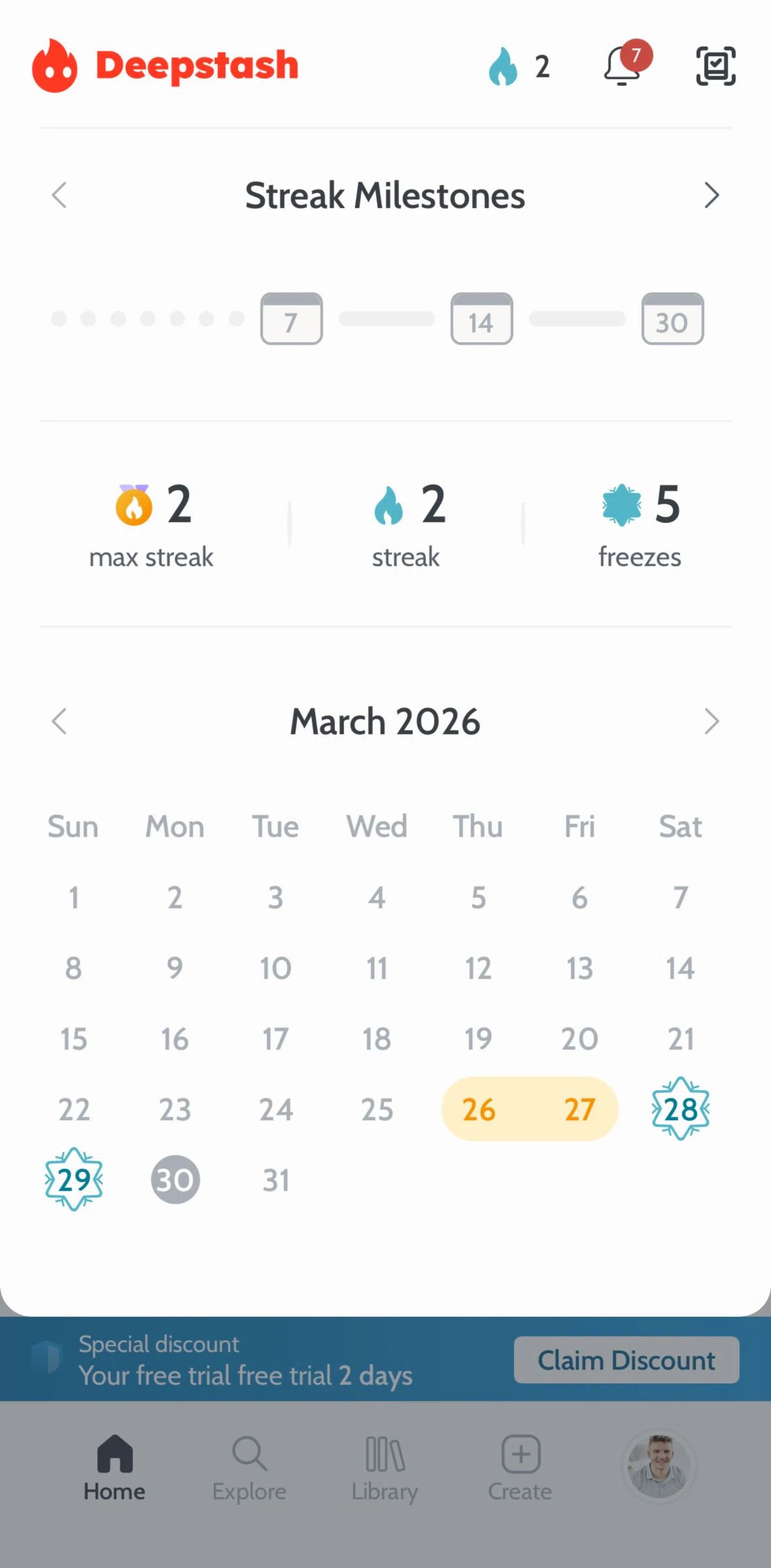 Deepstash Screen screen in the Longest streak flow