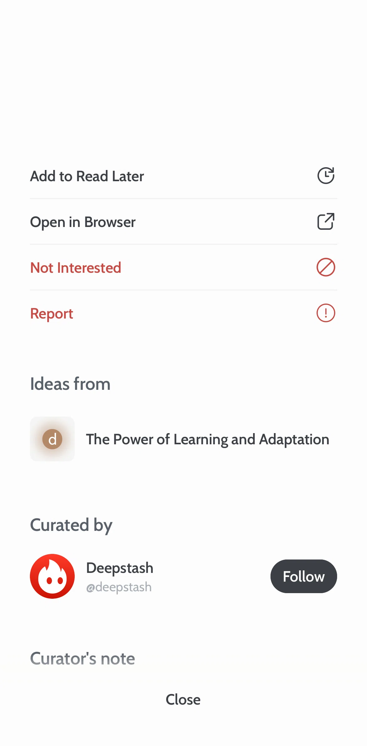 Deepstash Screen screen in the Reporting ideas flow