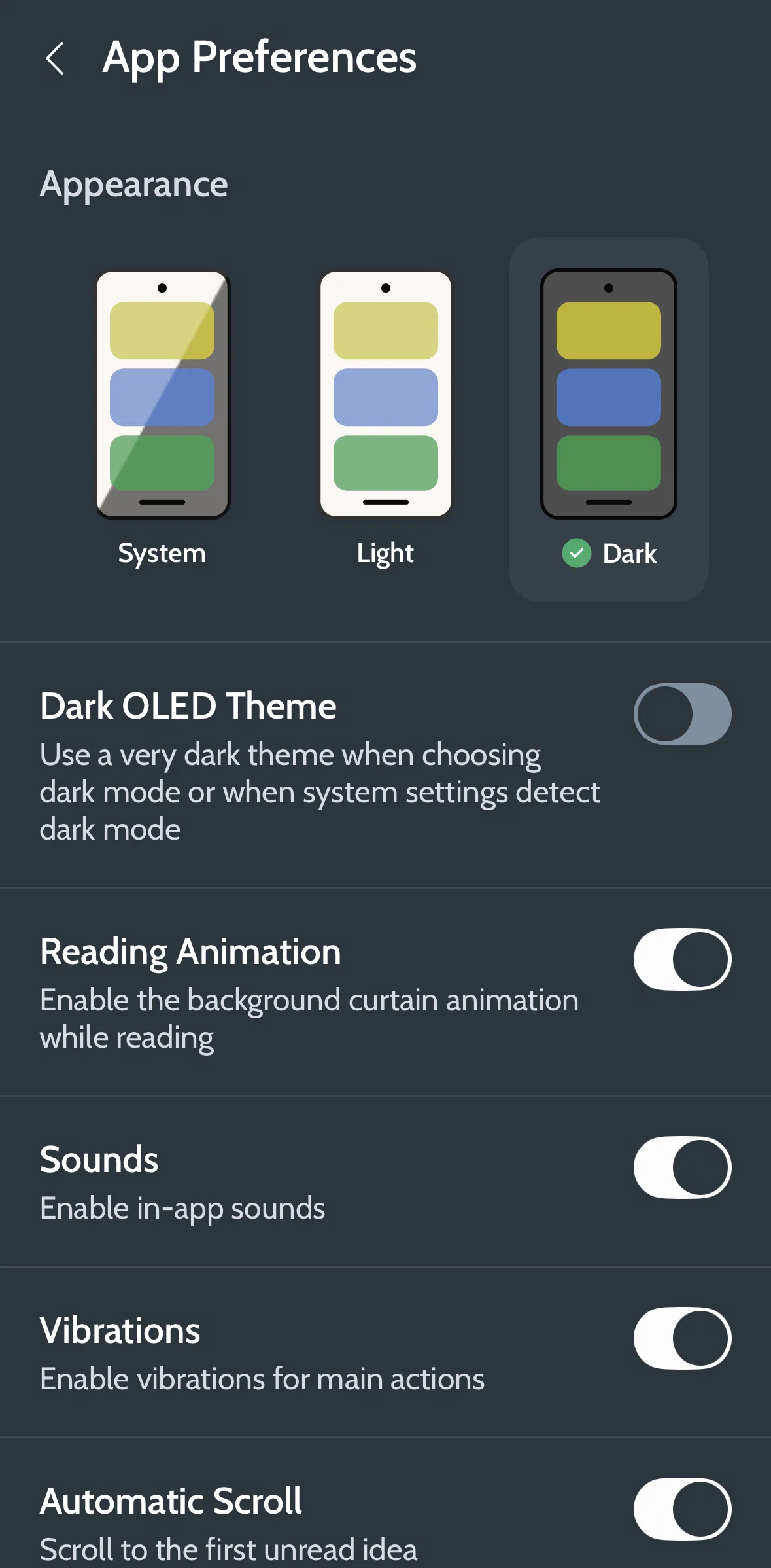 Deepstash Screen screen in the Turning on dark OLED theme flow