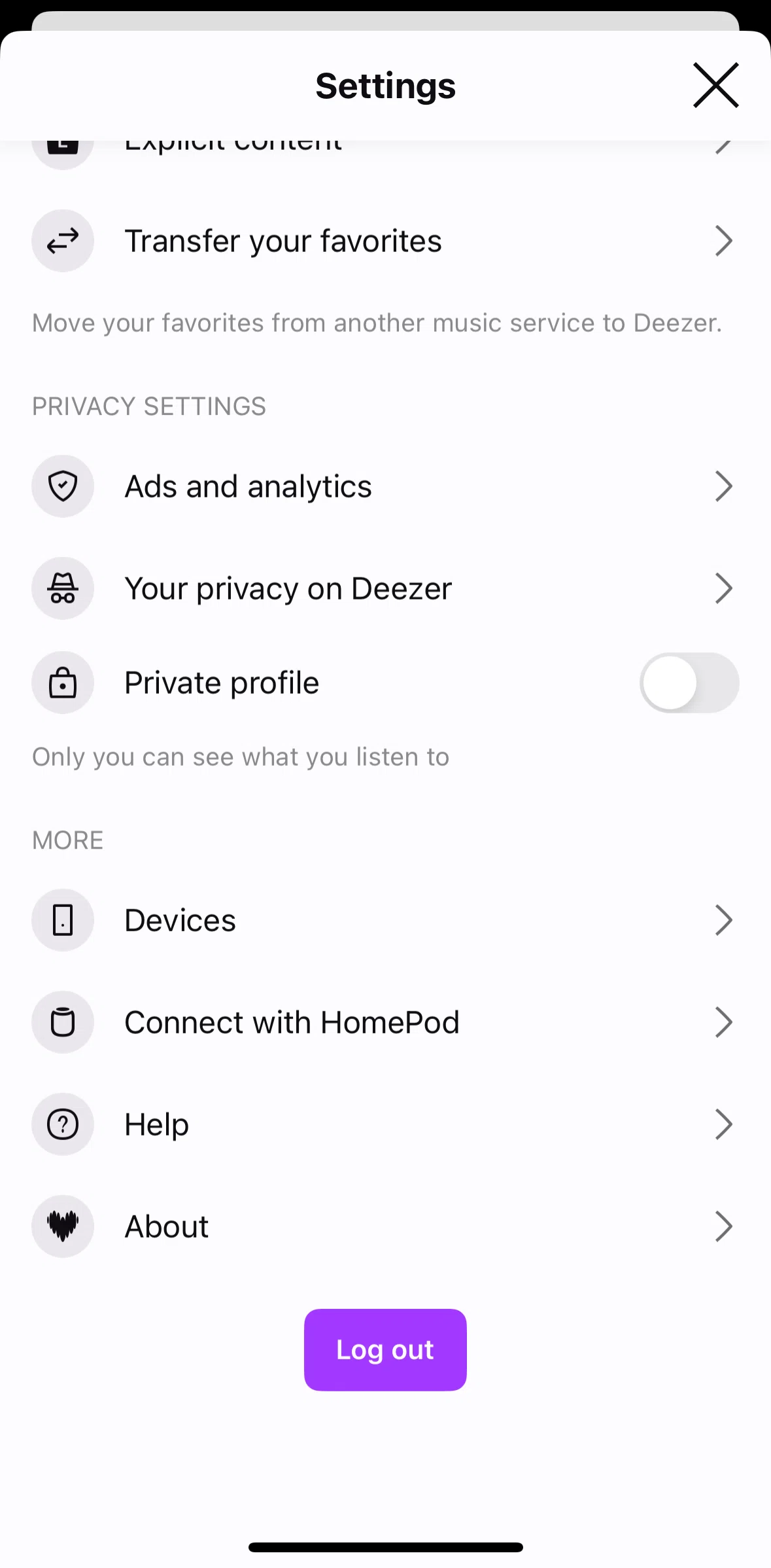 Deezer Screen screen in the About Deezer flow