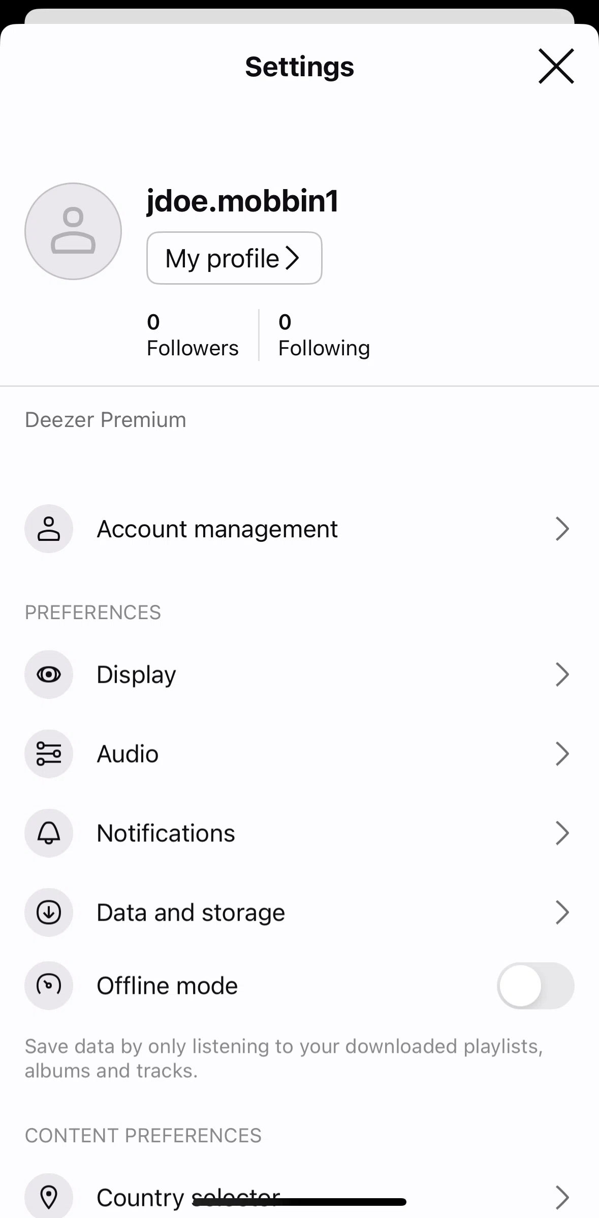 Deezer Screen screen in the Account management flow