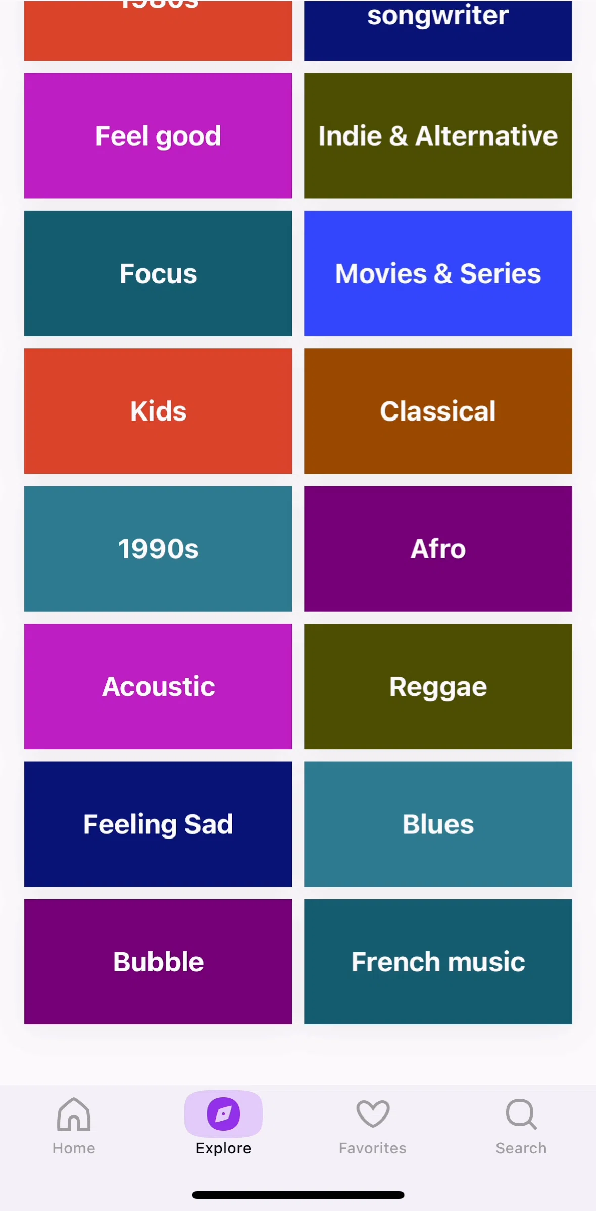 Deezer Screen screen in the Browse genre flow