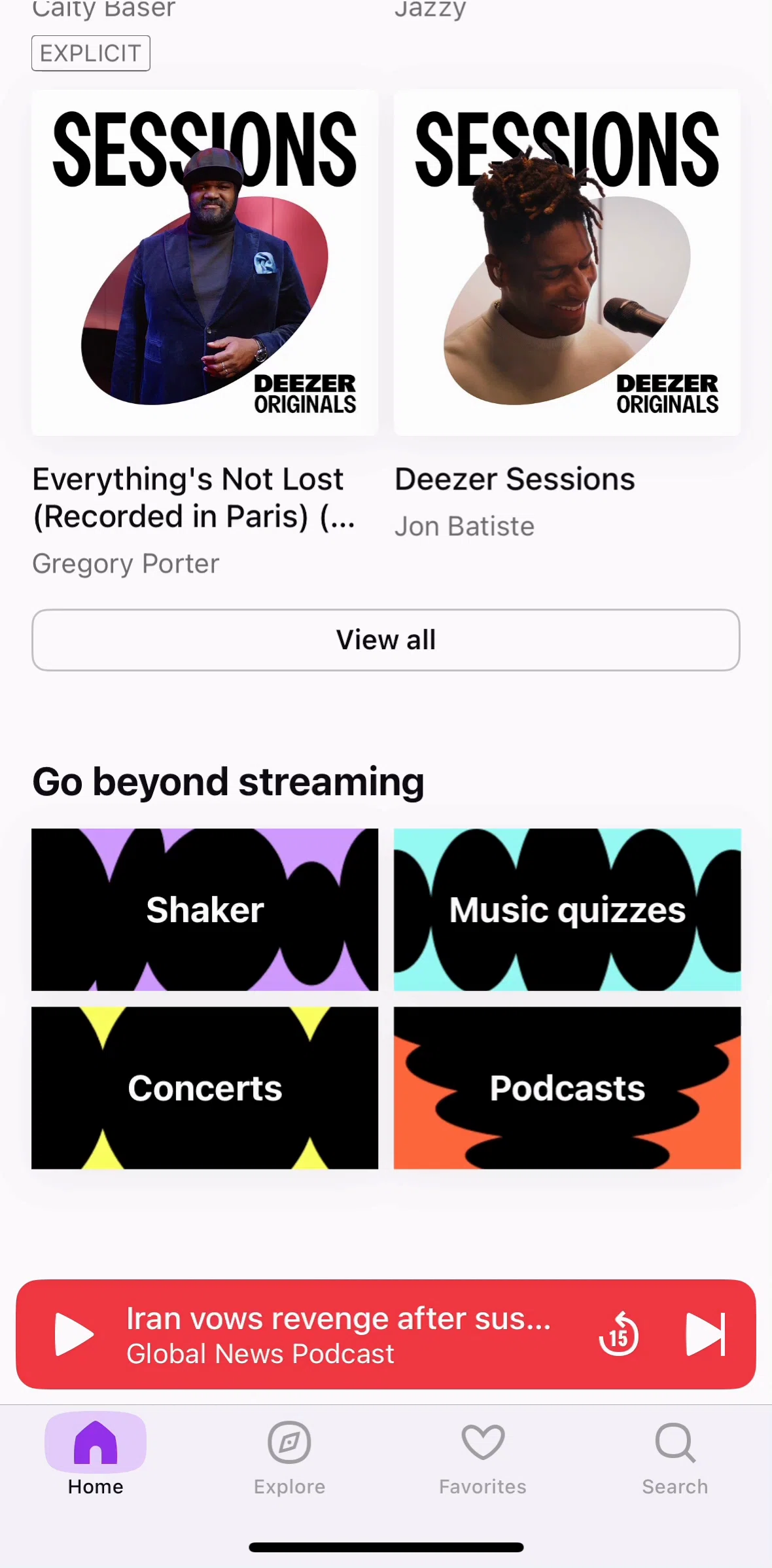 Deezer Screen screen in the Browse music quizzes flow
