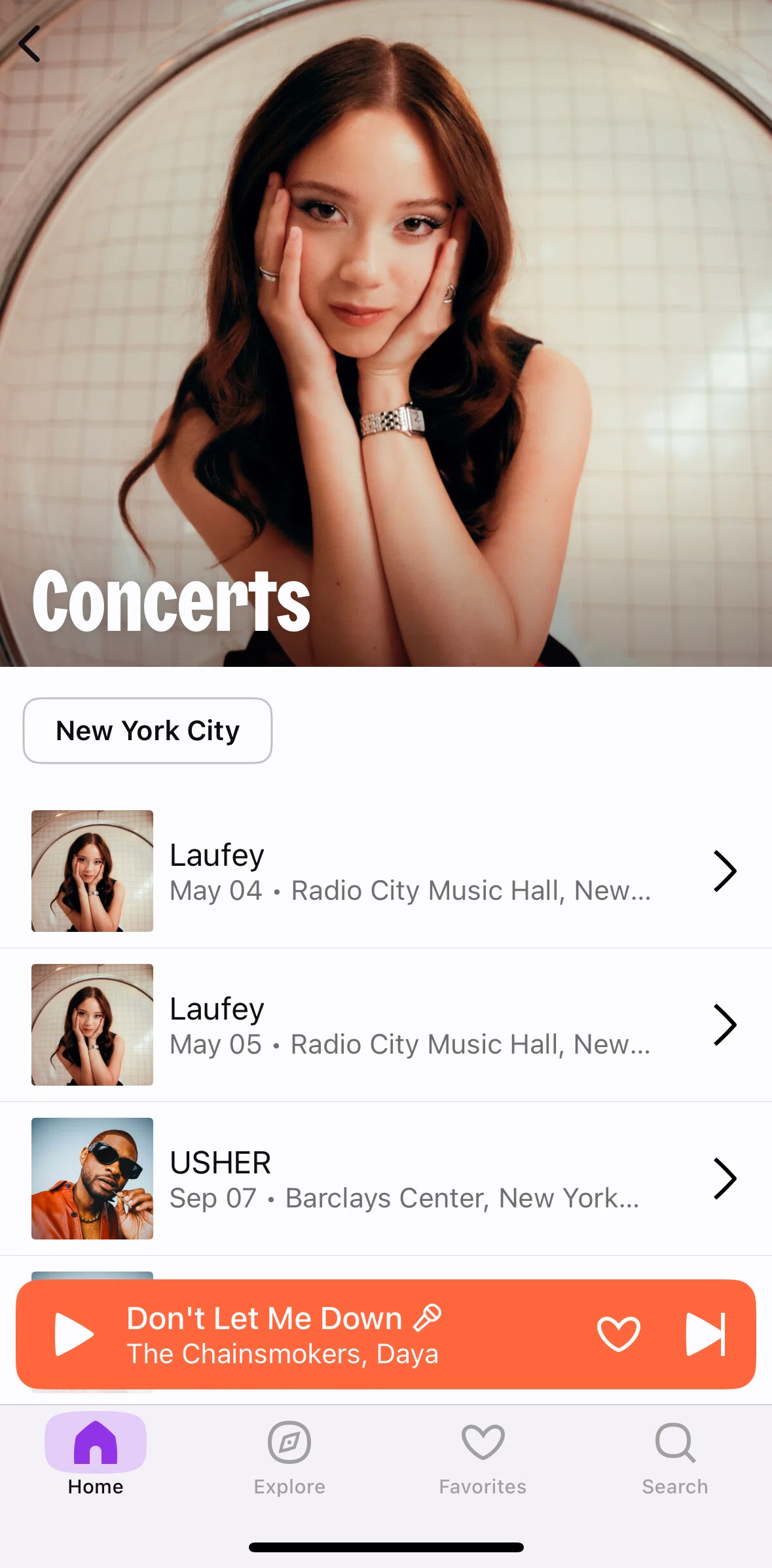 Deezer Screen screen in the Concert detail flow