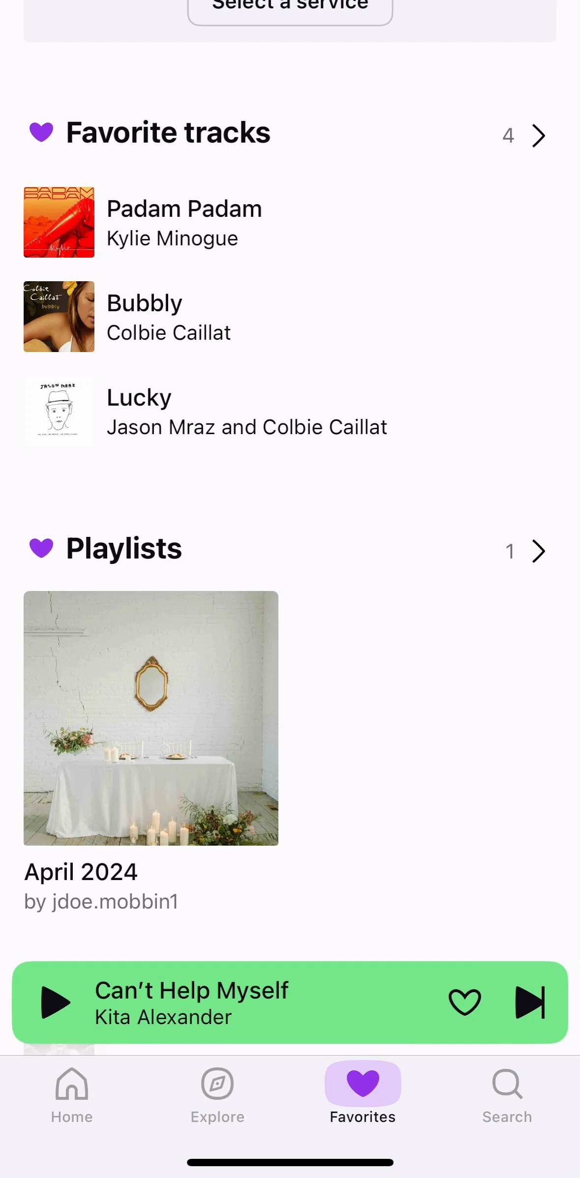 Deezer Screen screen in the Creating a playlist flow