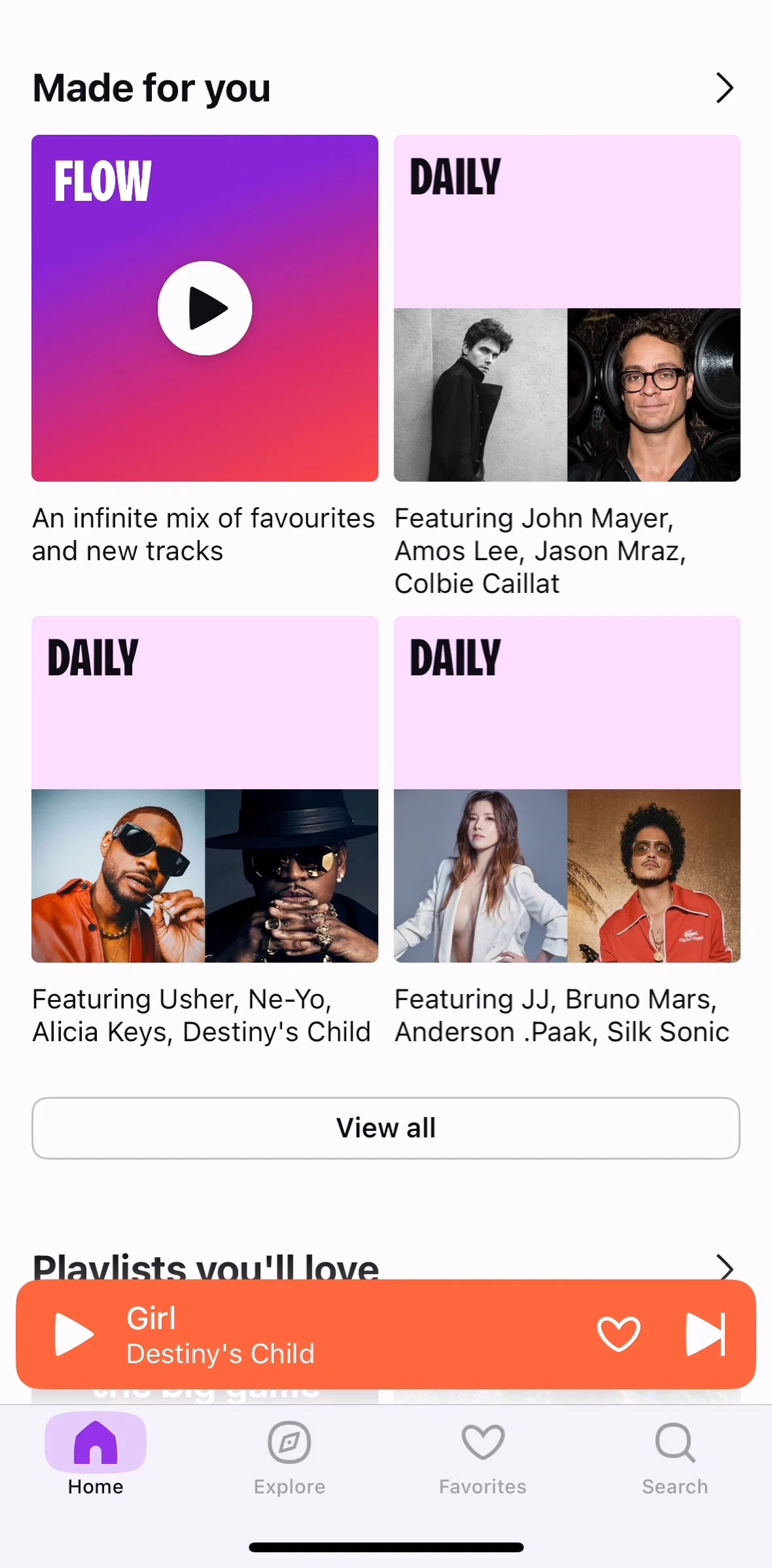Deezer Screen screen in the Flow playlist flow