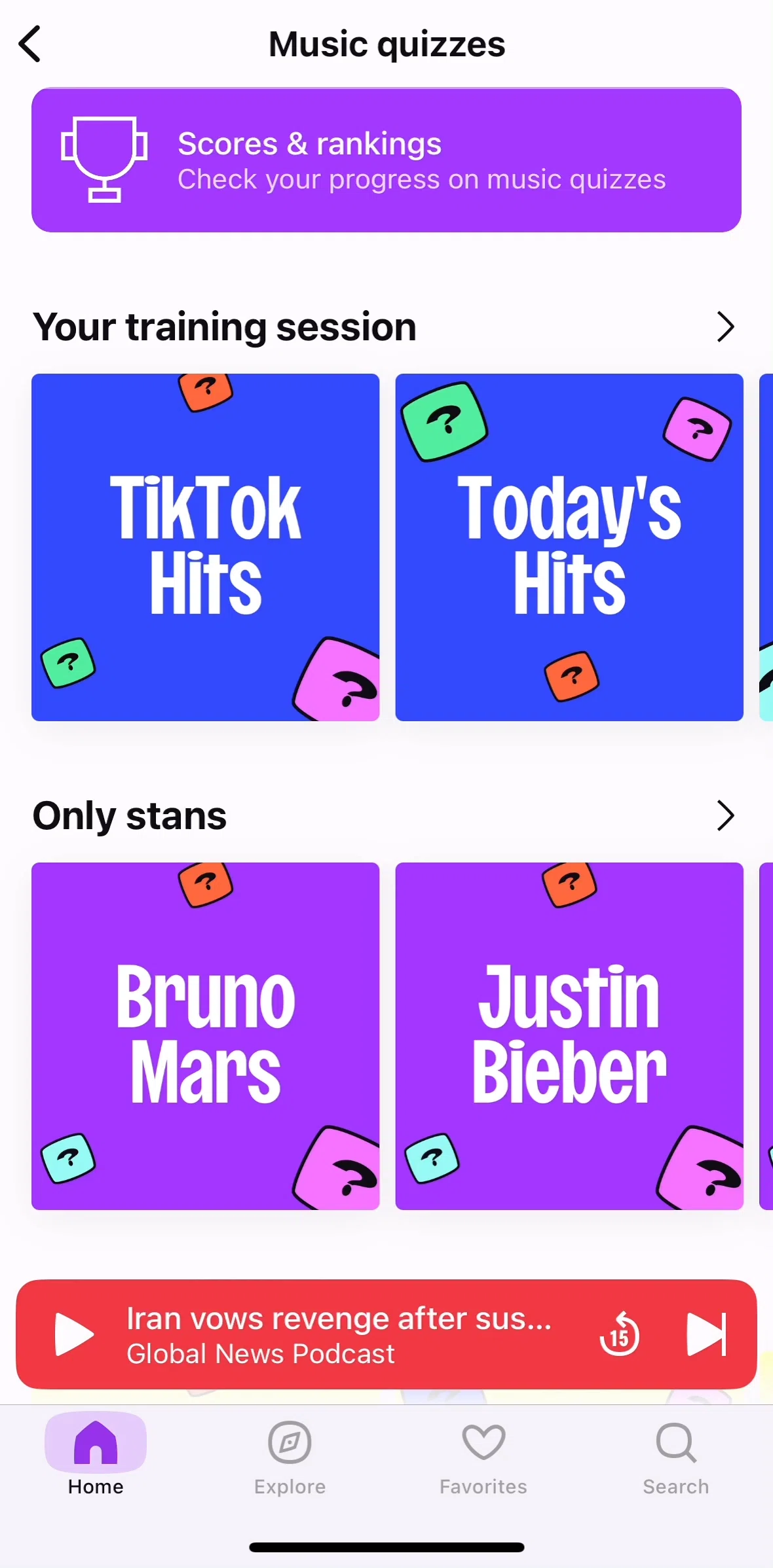 Deezer Screen screen in the Music quiz flow