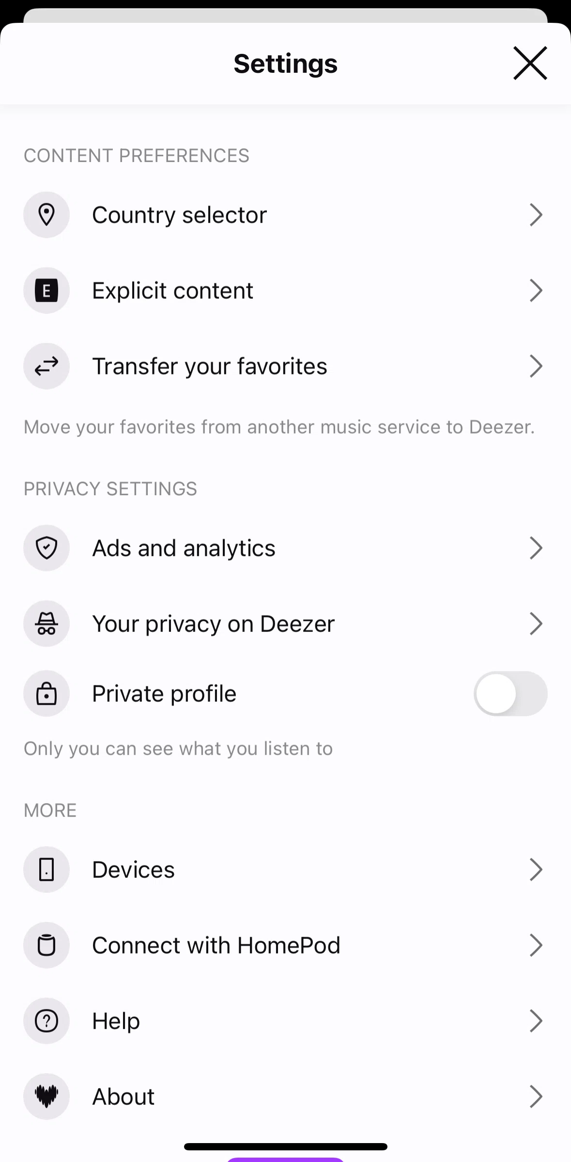 Deezer Screen screen in the Privacy policy flow