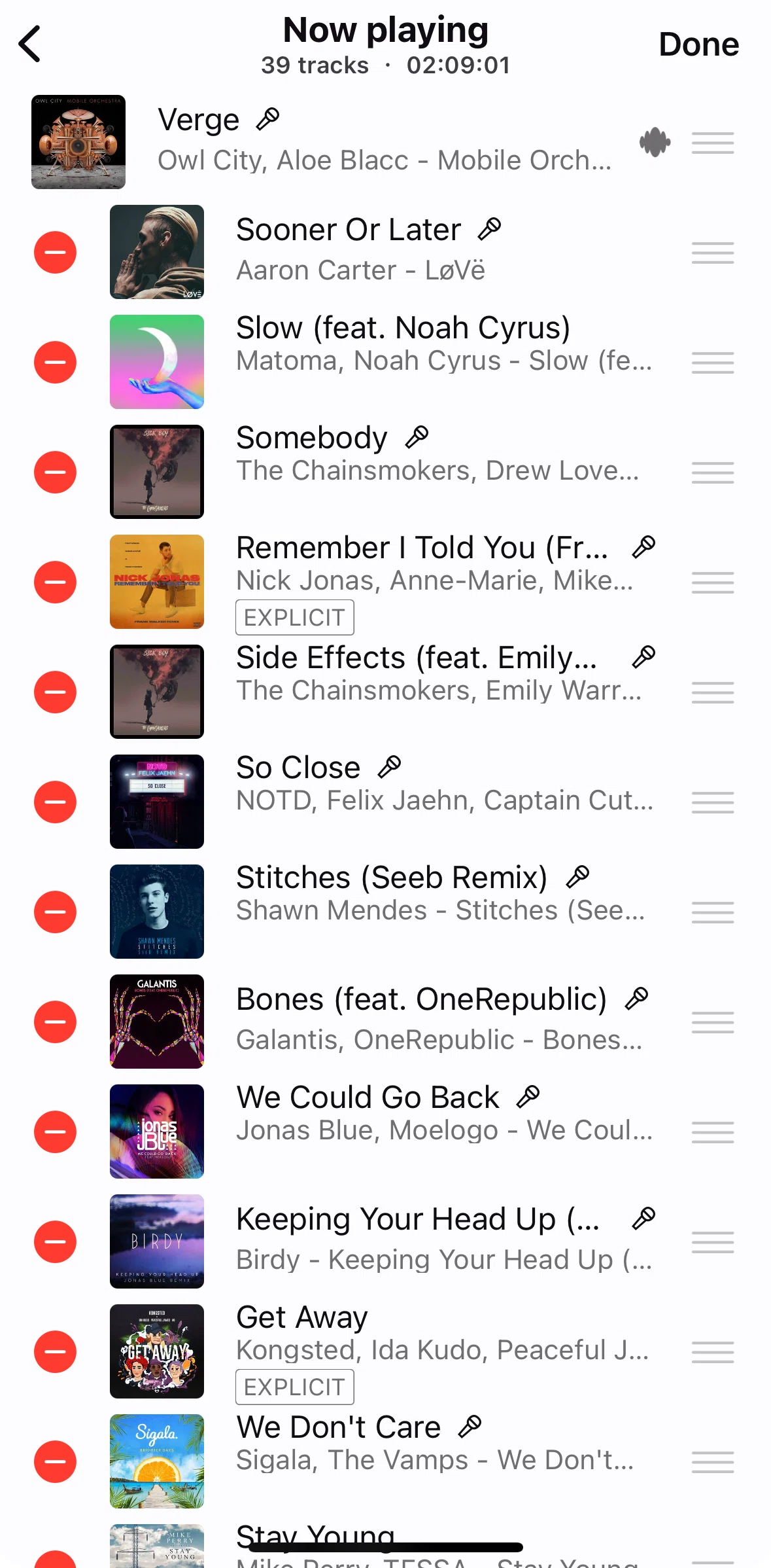 Deezer Screen screen in the Reordering songs flow