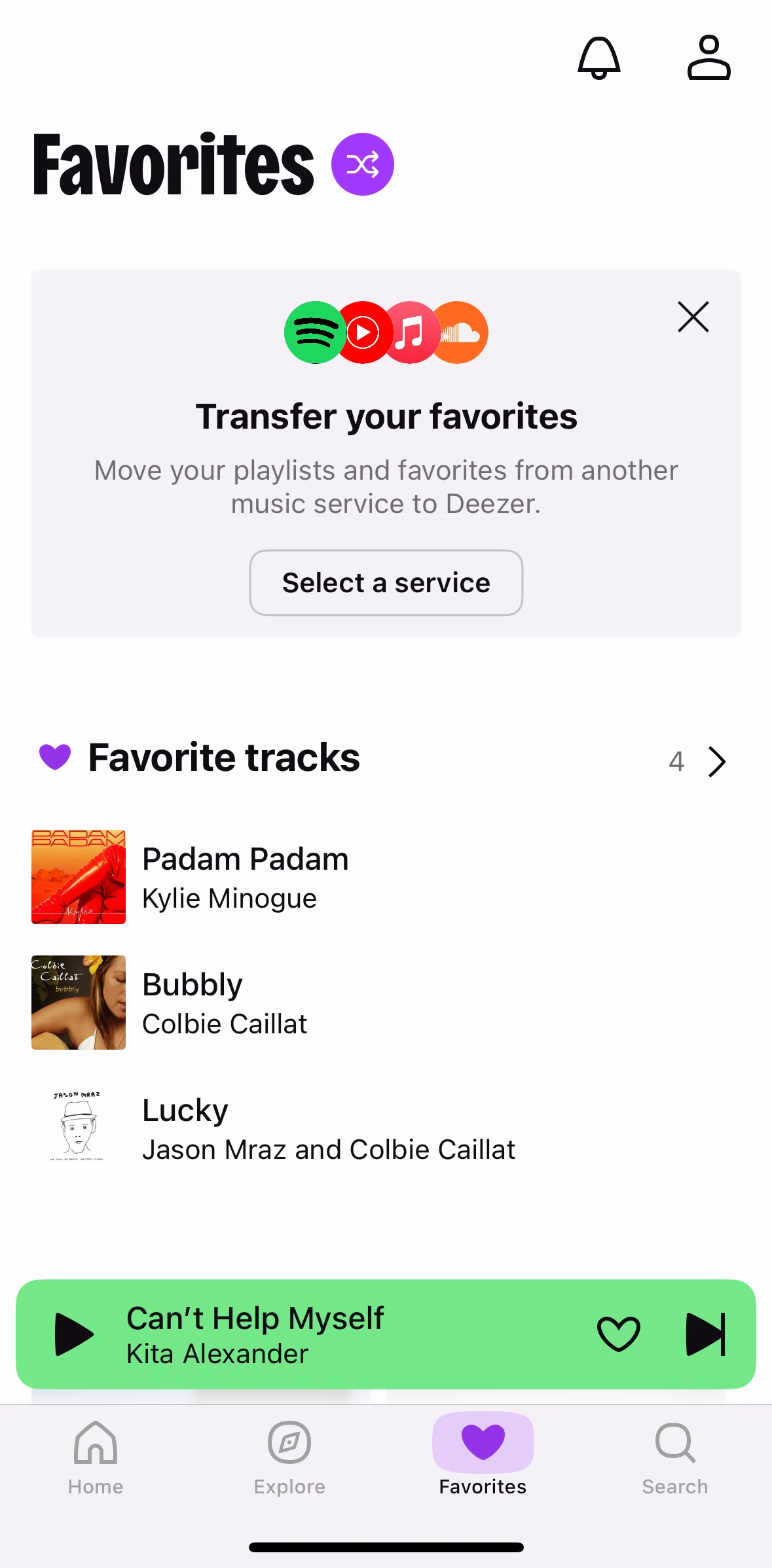 Deezer Screen screen in the Tracks flow