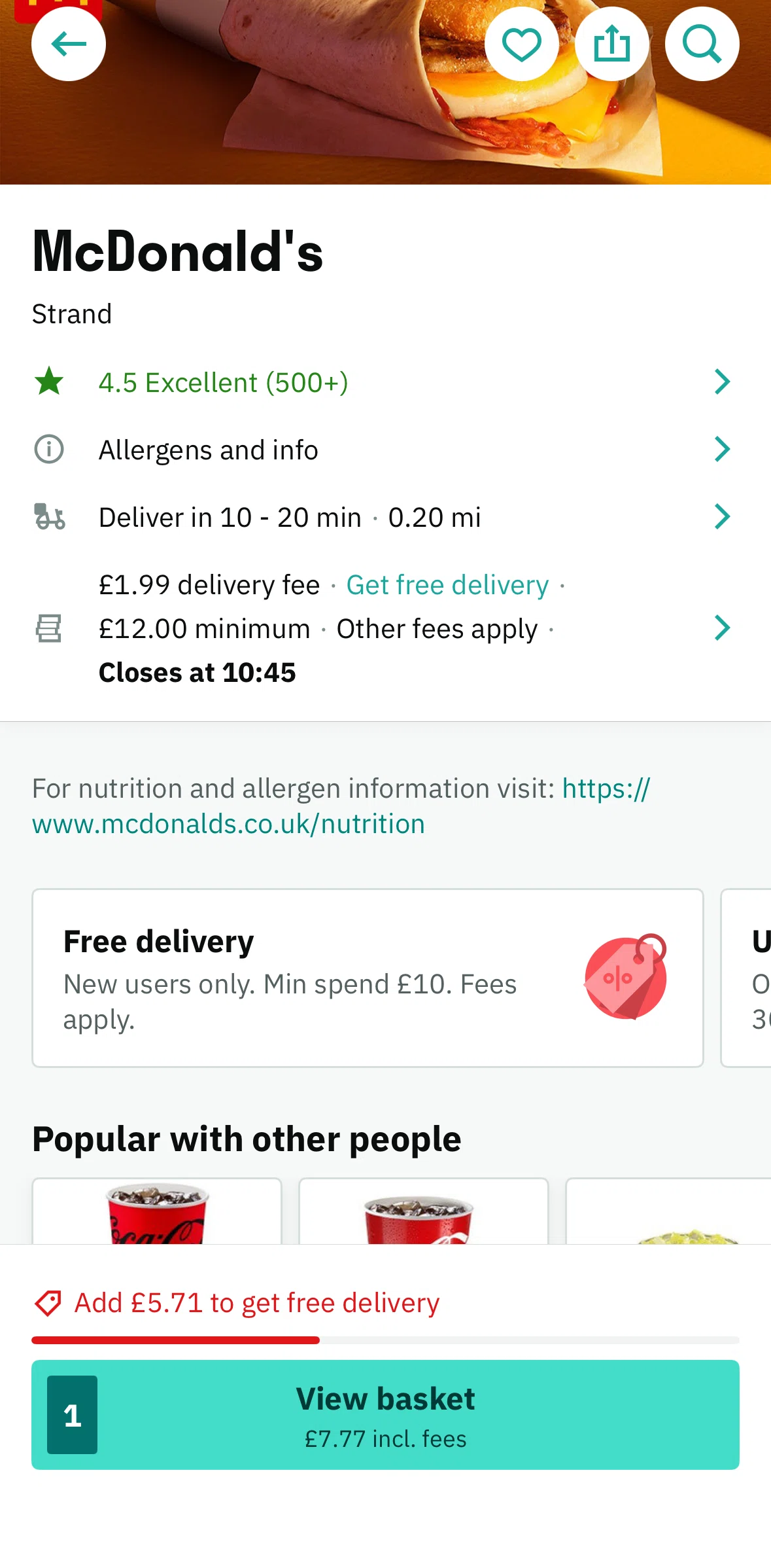 Deliveroo Screen screen in the Adding a restaurant to favorites flow