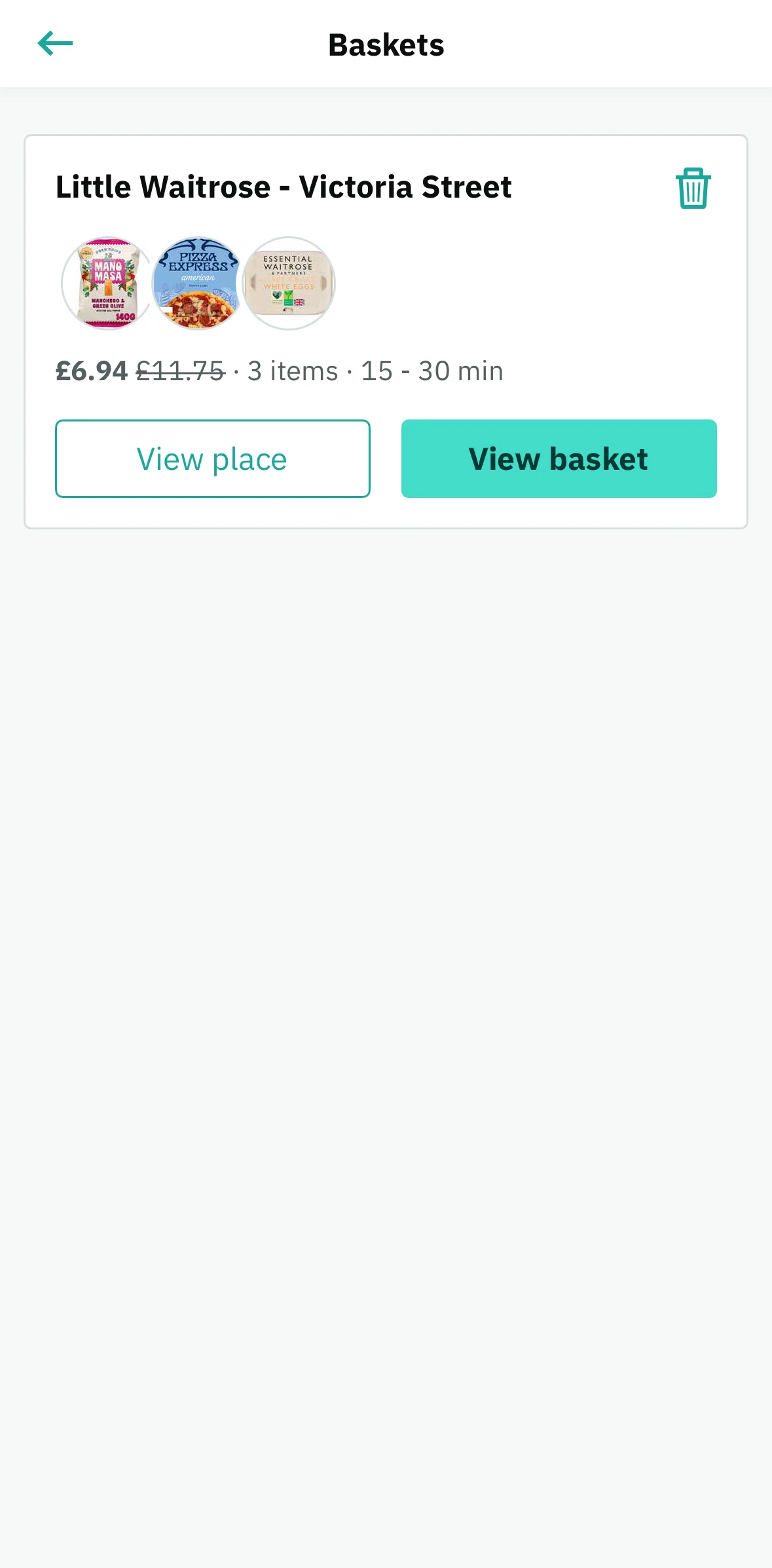 Deliveroo Screen screen in the Deleting a basket flow