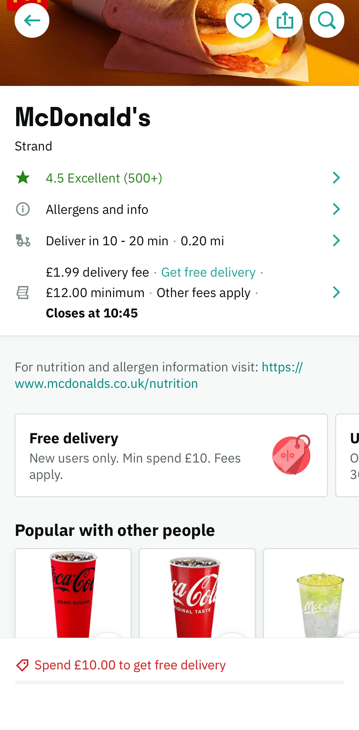 Deliveroo Screen screen in the Delivery info flow
