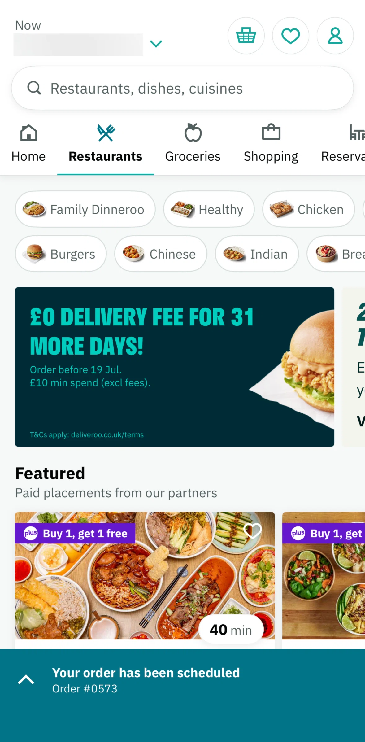 Deliveroo Screen screen in the Family dinneroo flow