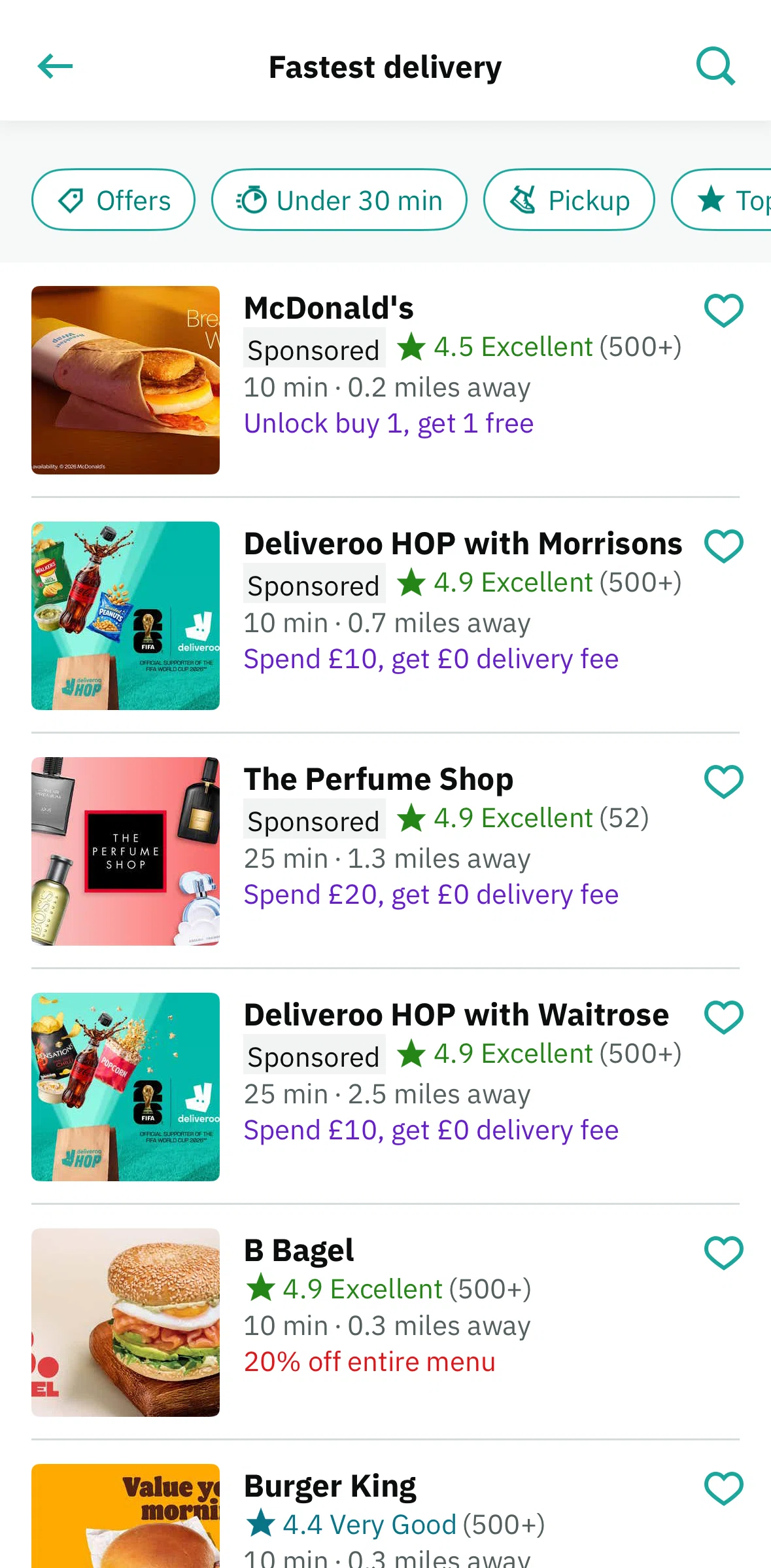 Deliveroo Screen screen in the Filtering restaurant flow