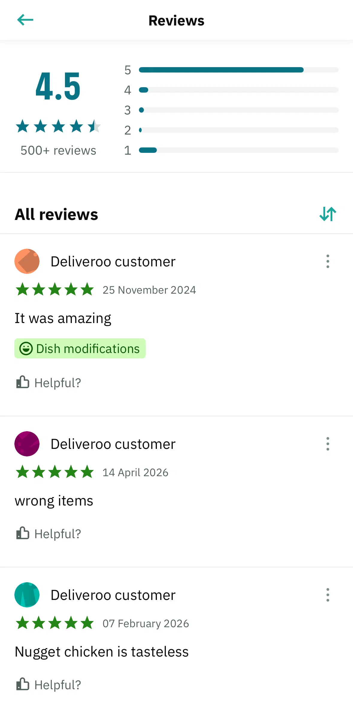 Deliveroo Screen screen in the Reporting a review flow