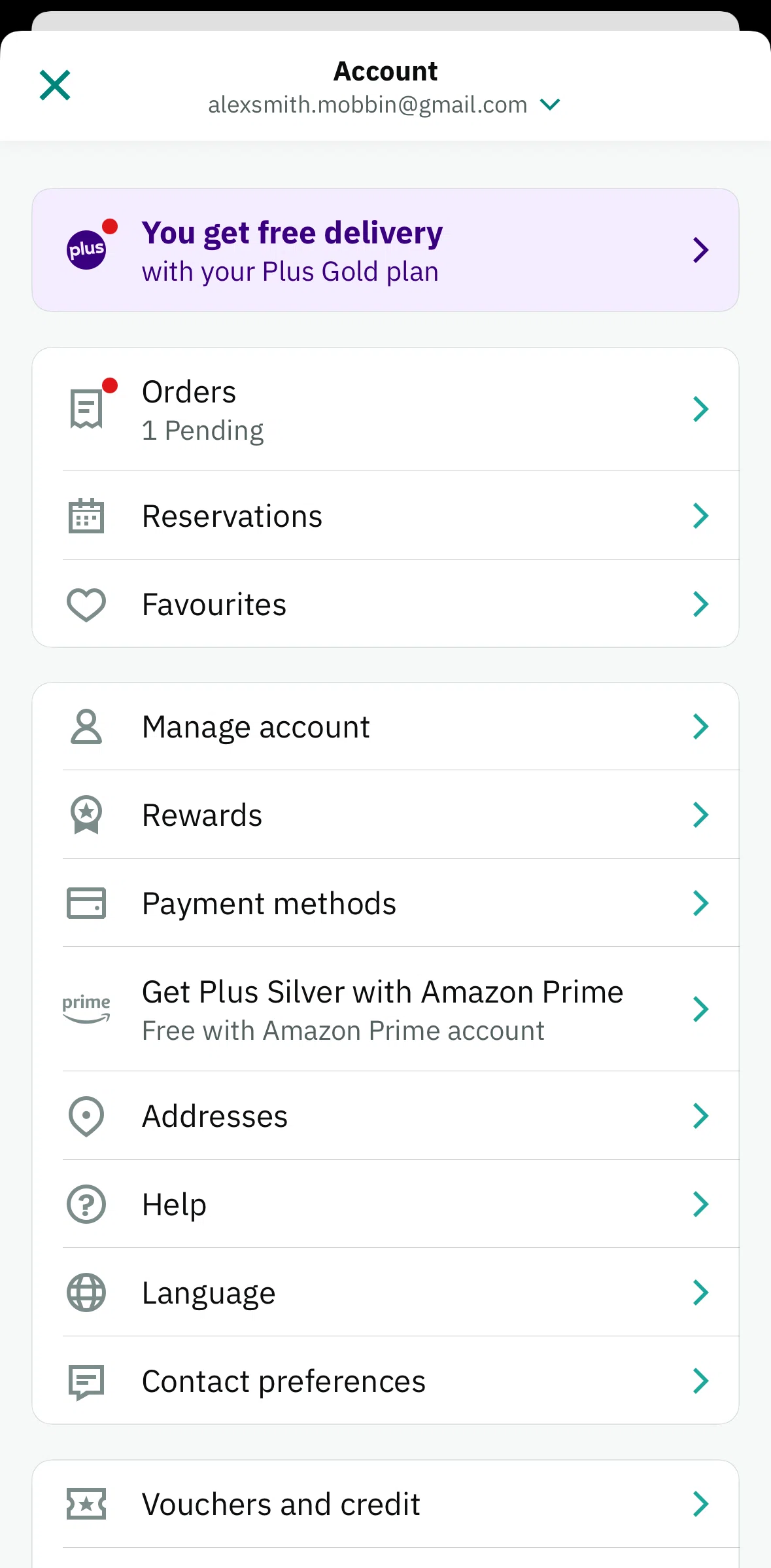 Deliveroo Screen screen in the Vouchers and credit flow