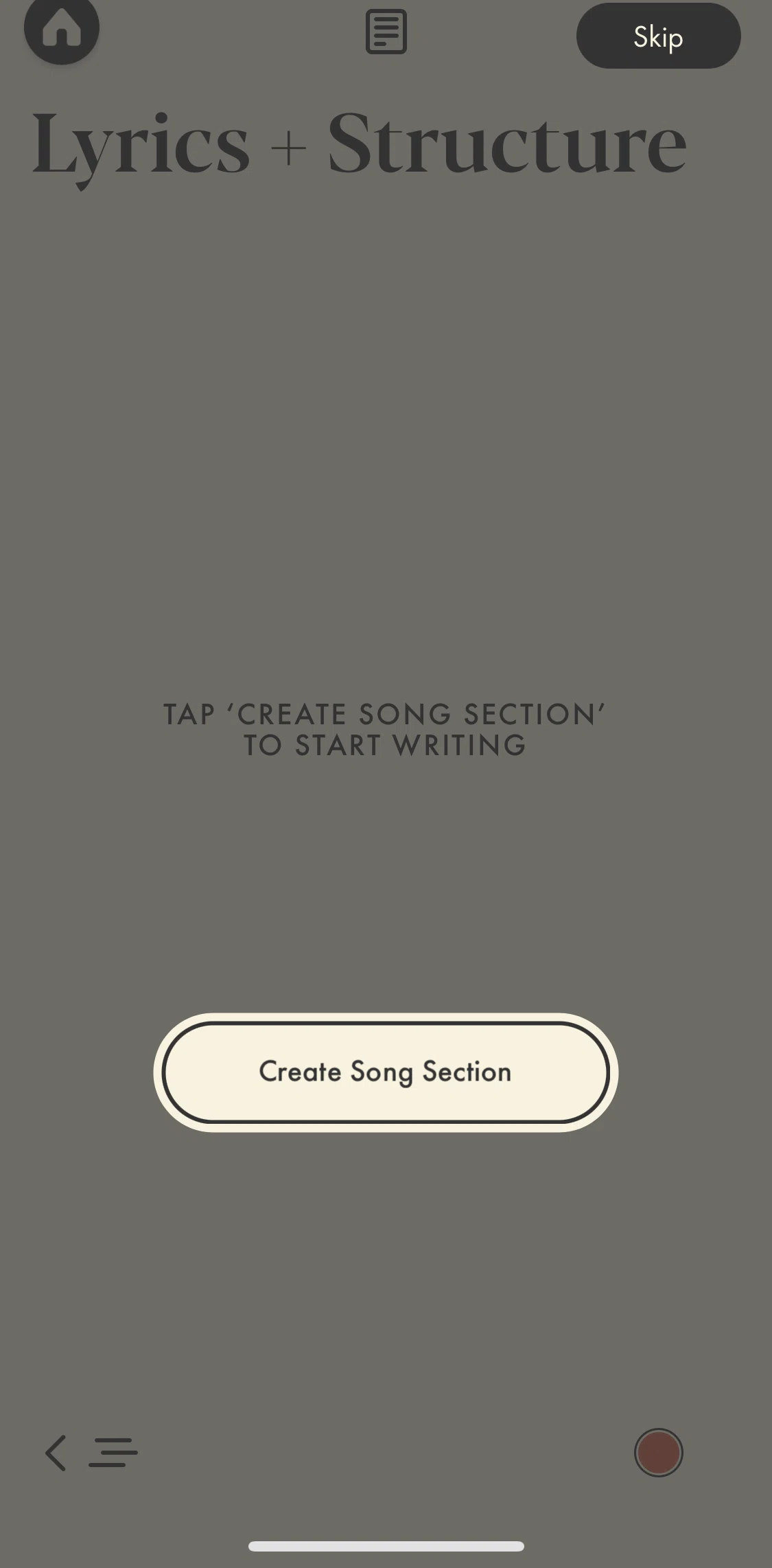 Demo Screen screen in the Creating a song section (guided tour) flow