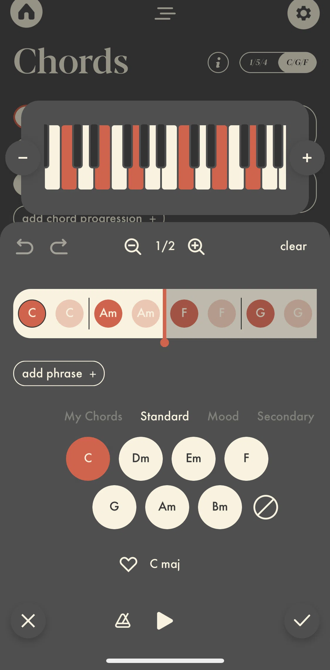 Demo Screen screen in the Customising chords flow