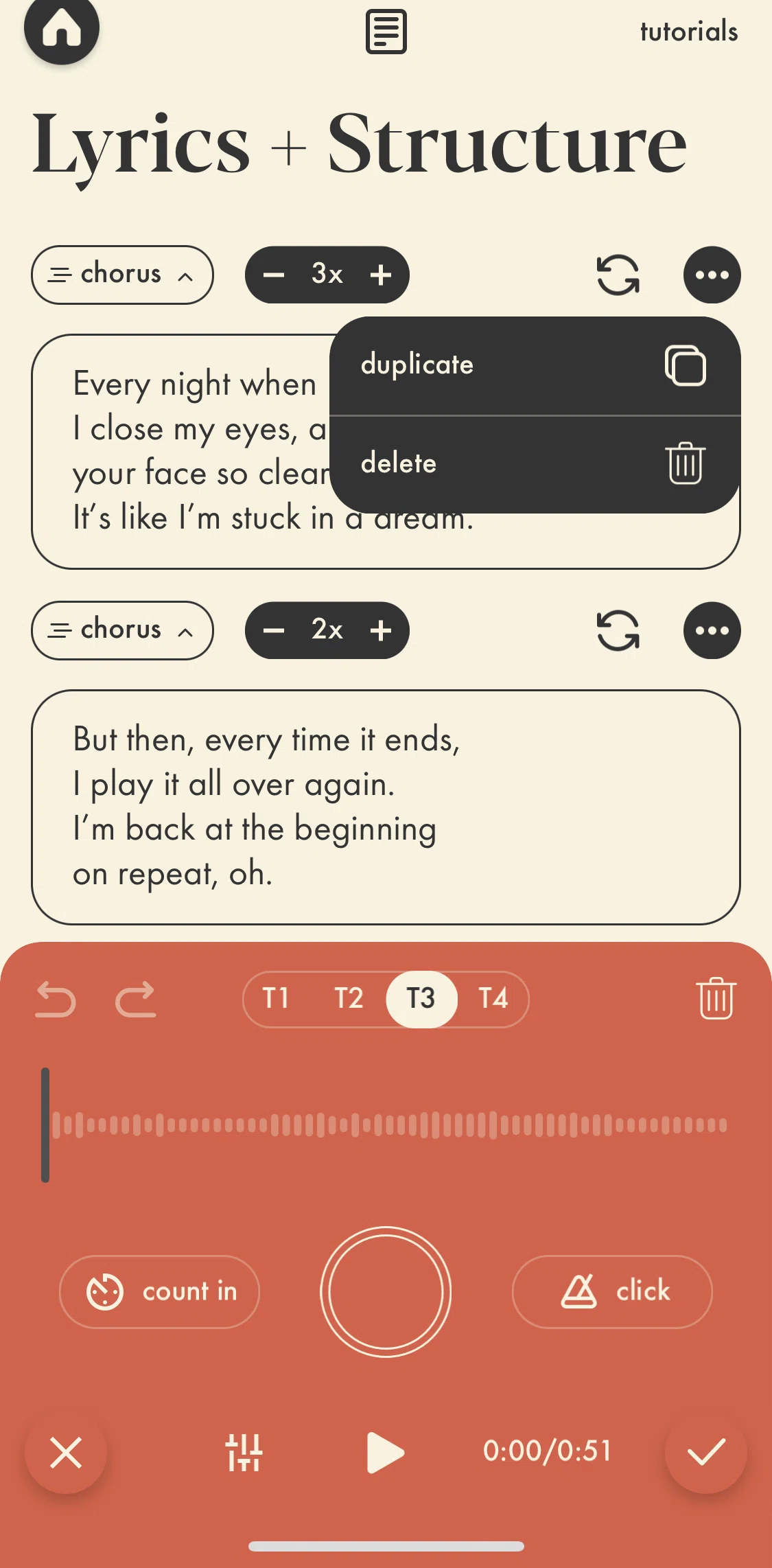 Demo Screen screen in the Deleting a song section flow
