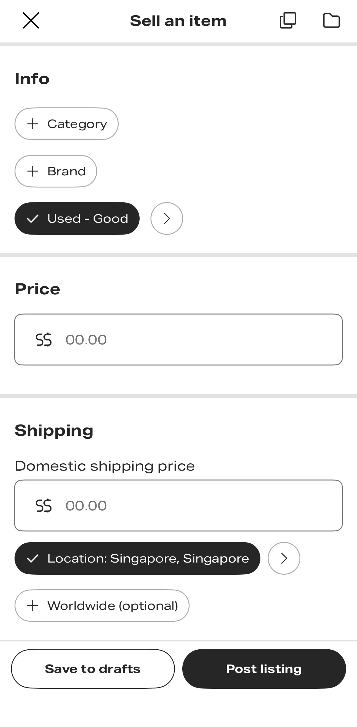 Depop Screen screen in the Adding a category flow