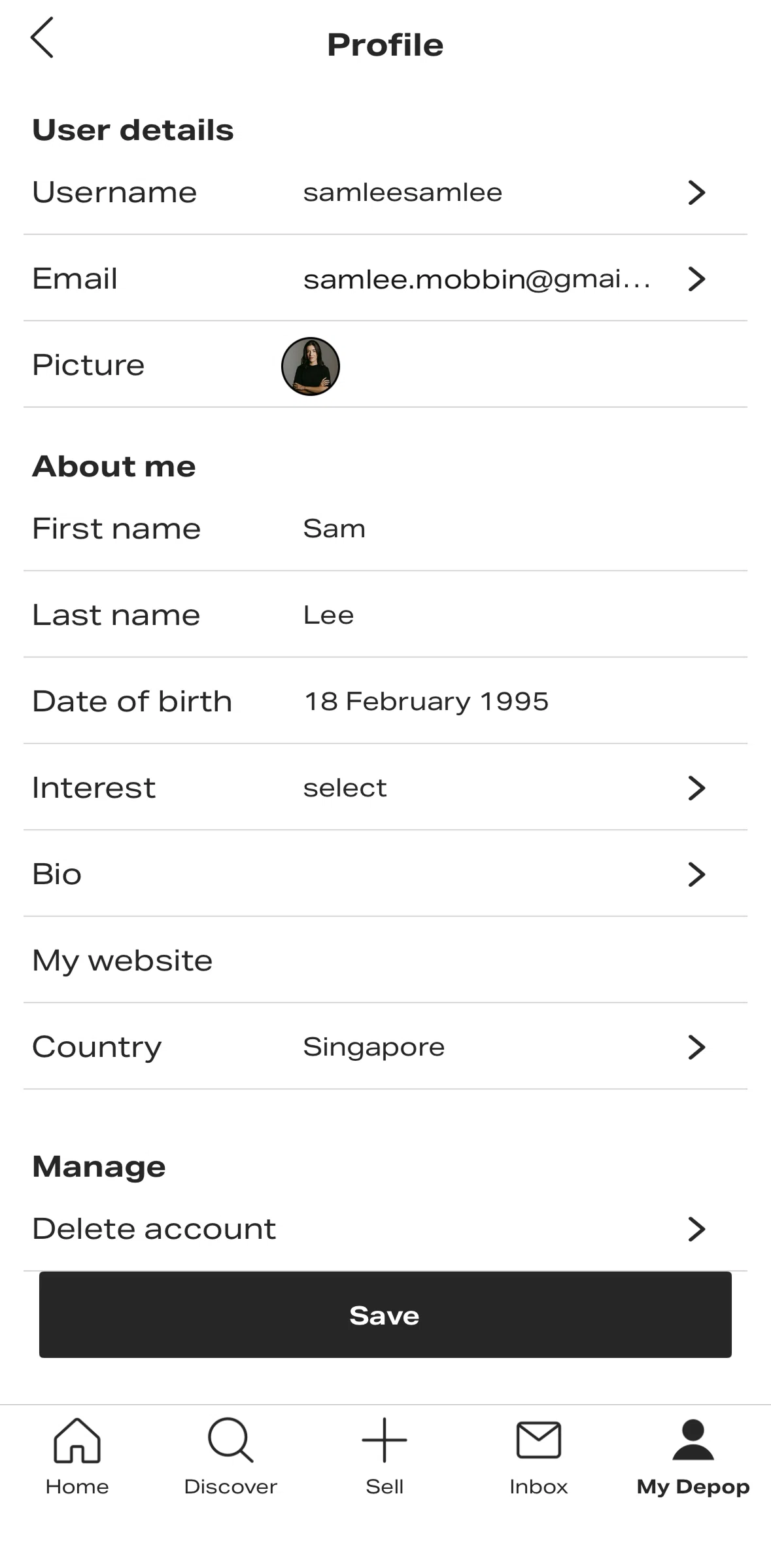 Depop Screen screen in the Adding an interest flow