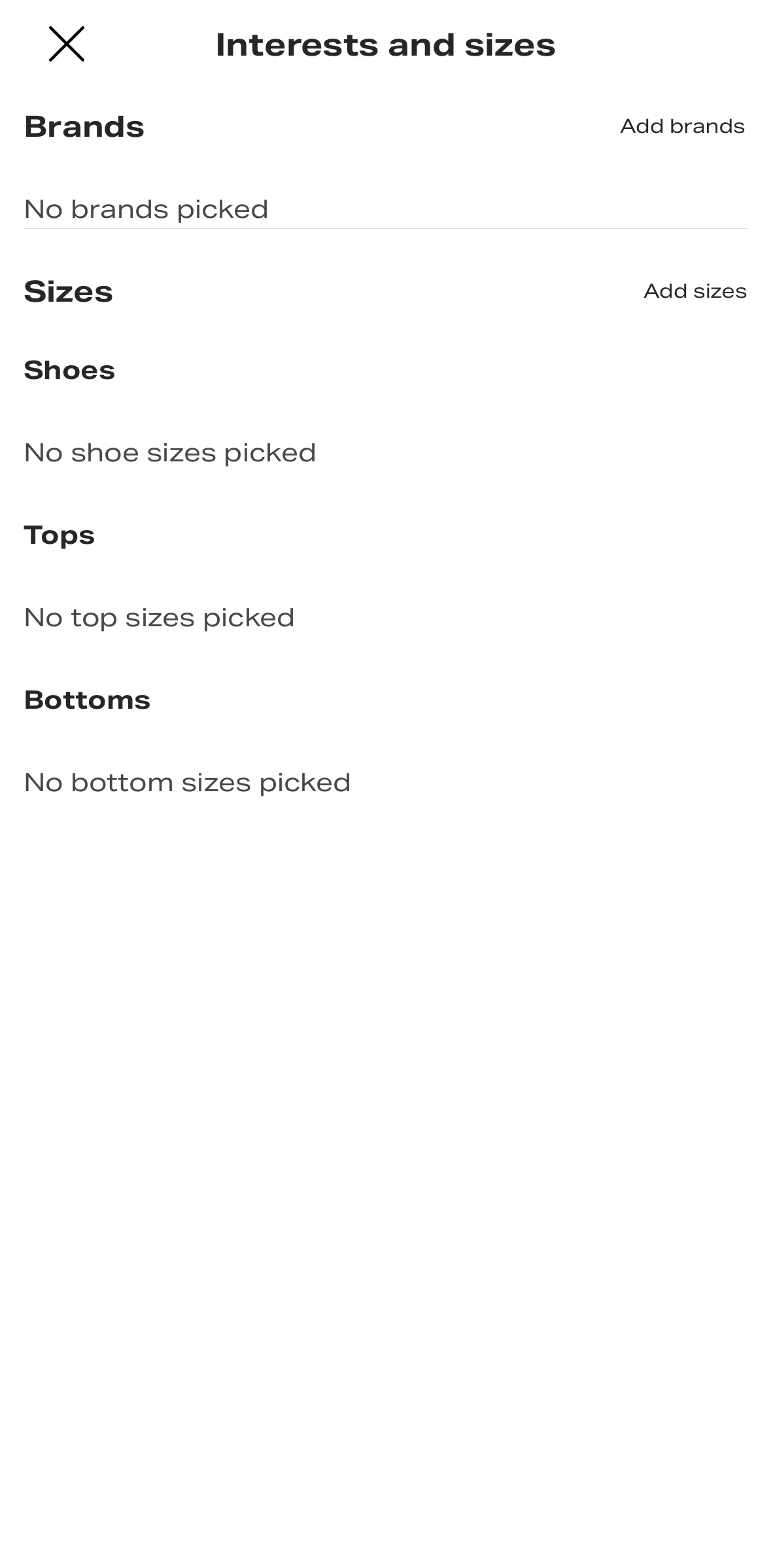 Depop Screen screen in the Adding brands flow