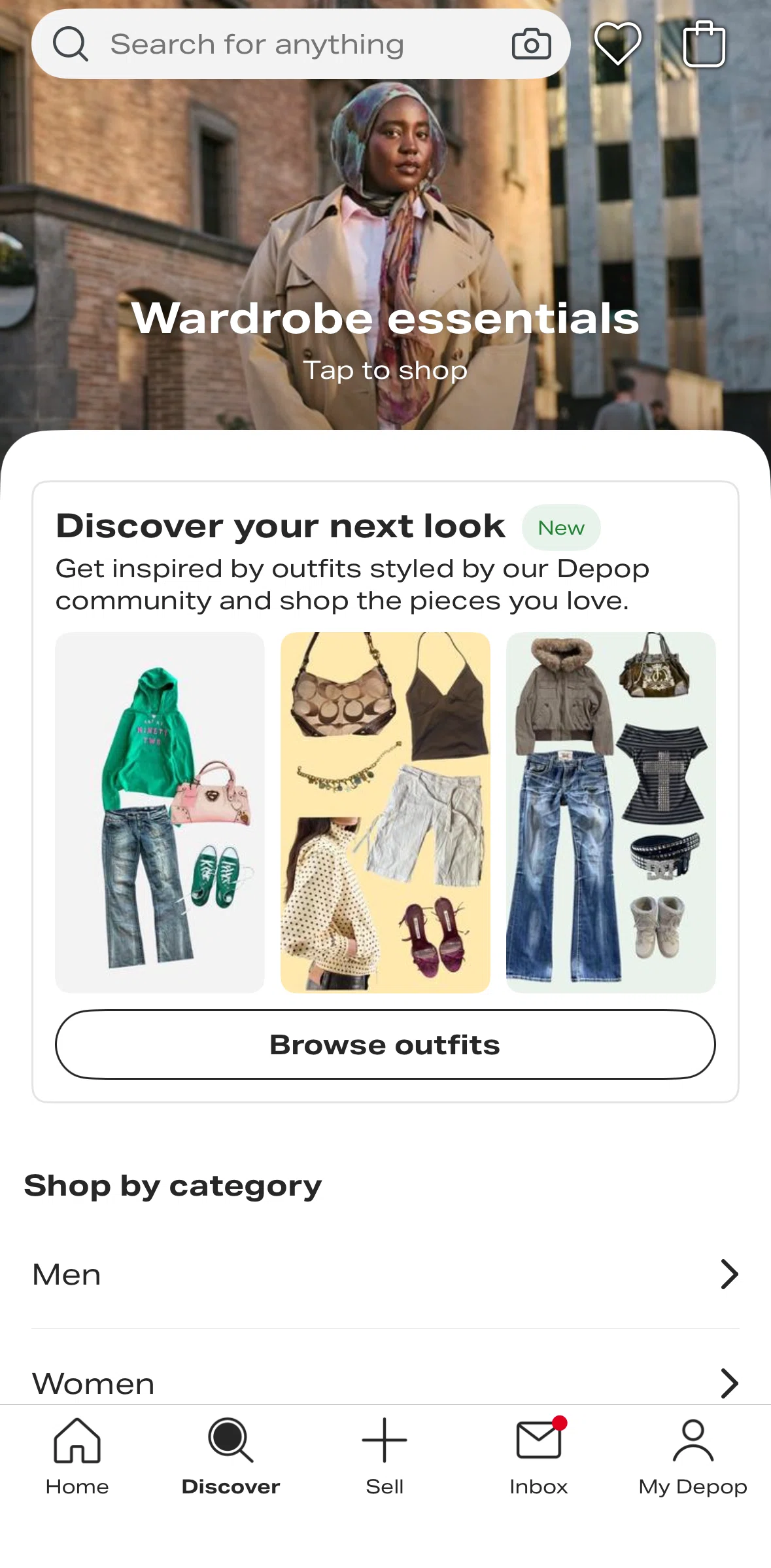 Depop Screen screen in the Outfits (Discover) flow