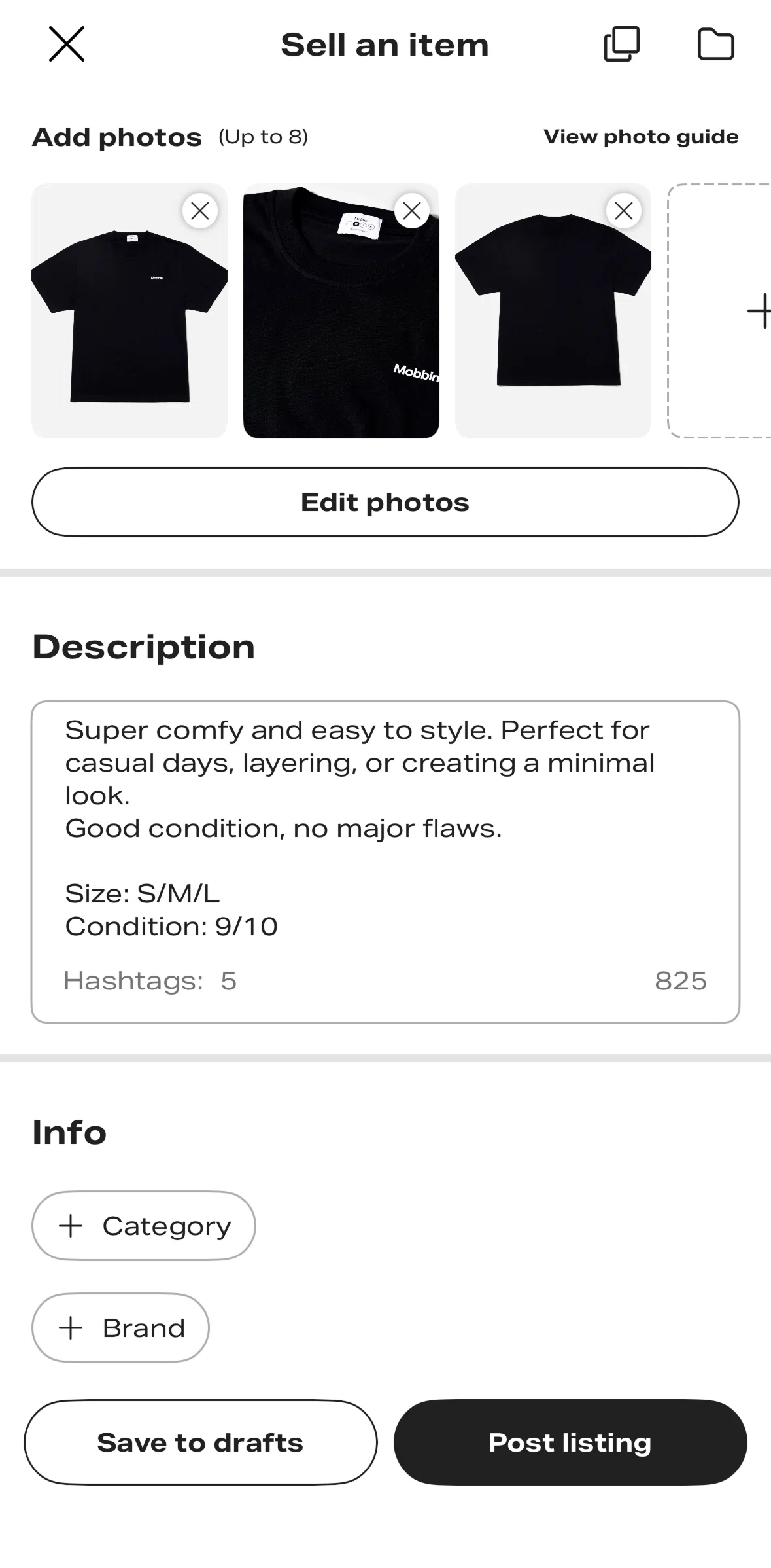 Depop Screen screen in the Photo tips flow