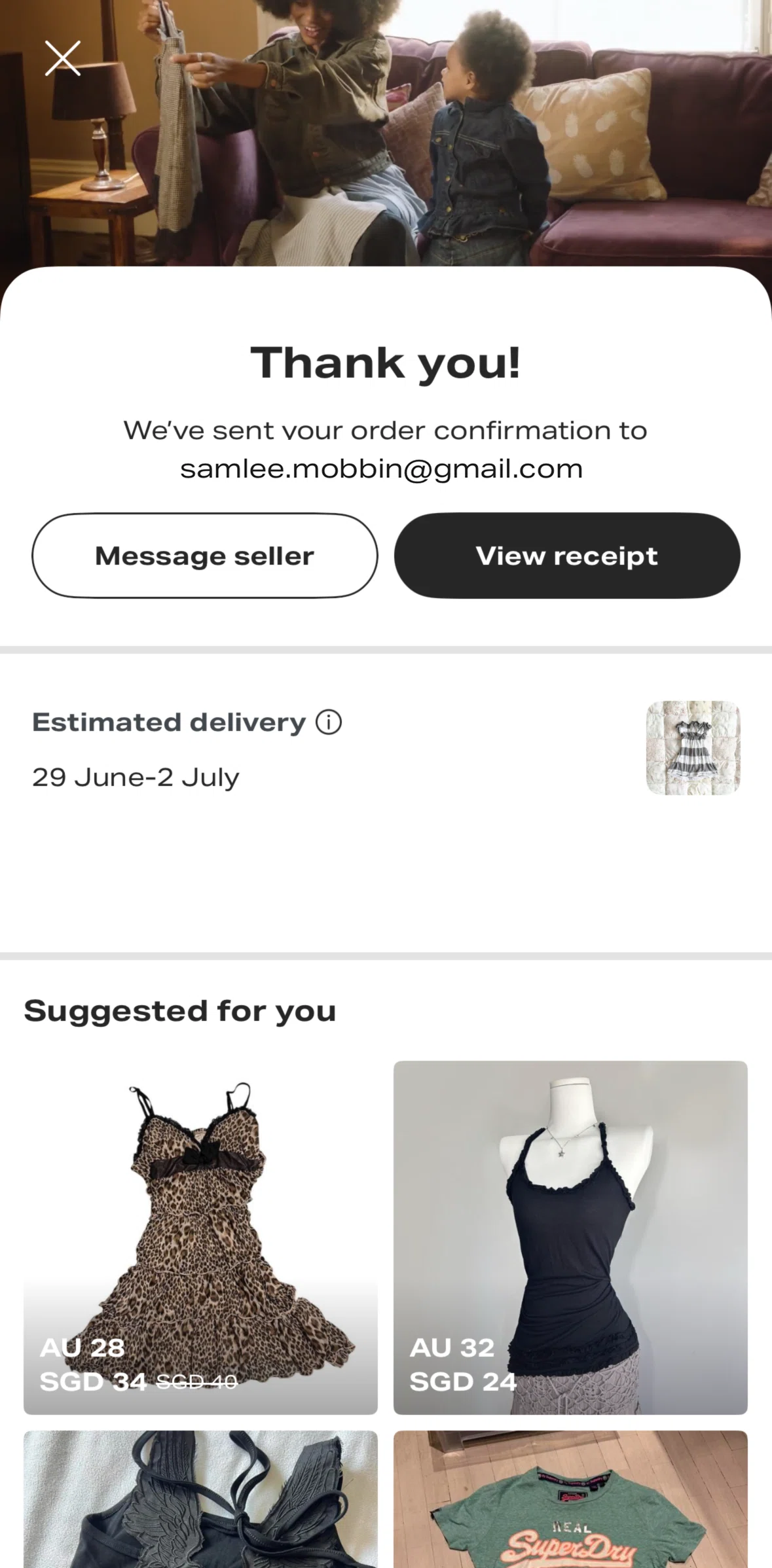 Depop Screen screen in the Purchase detail flow