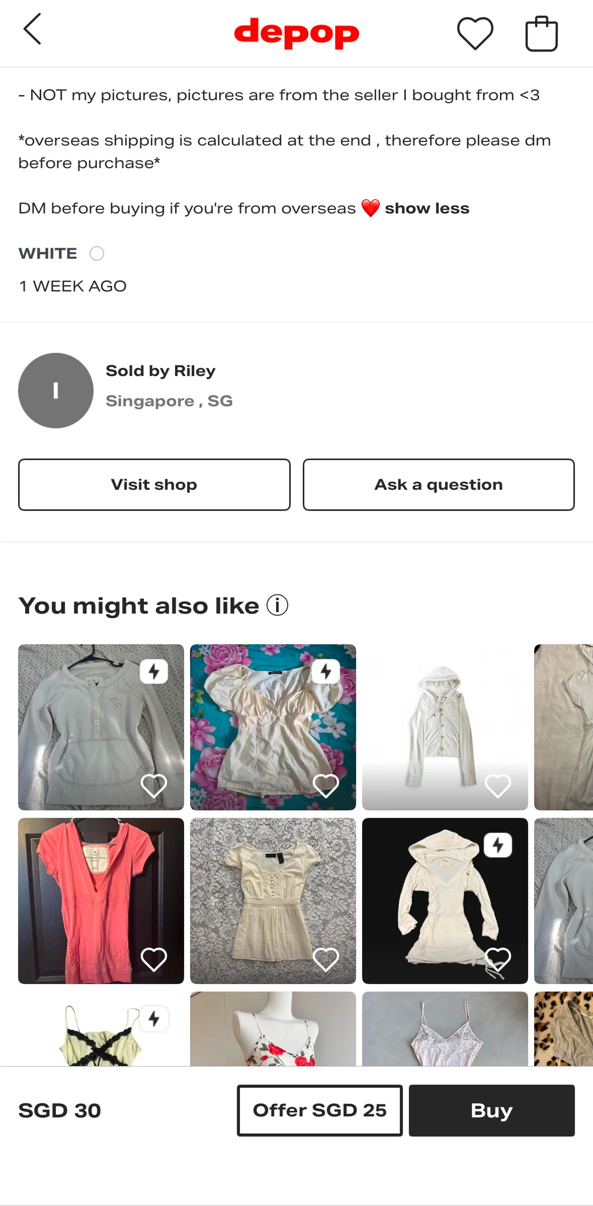 Depop Screen screen in the Shop detail flow