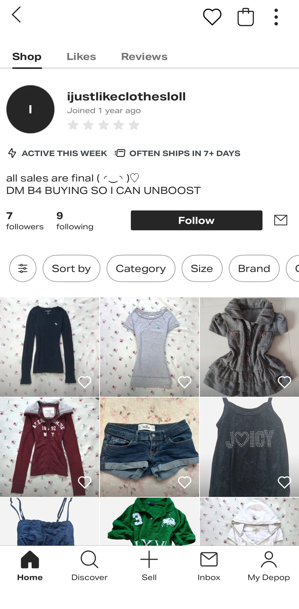 Depop Screen screen in the Sorting items flow