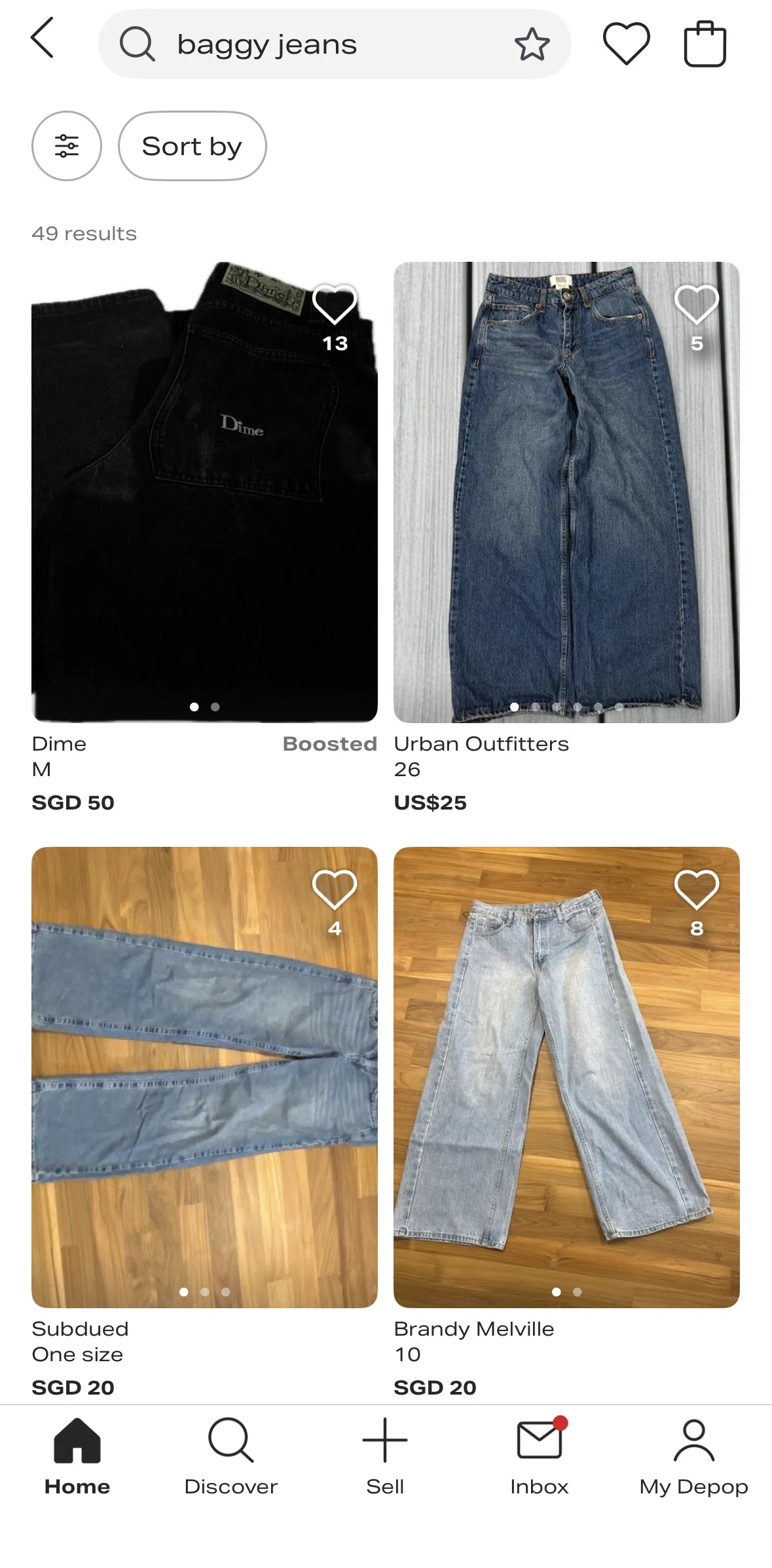 Depop Screen screen in the Starring a search flow