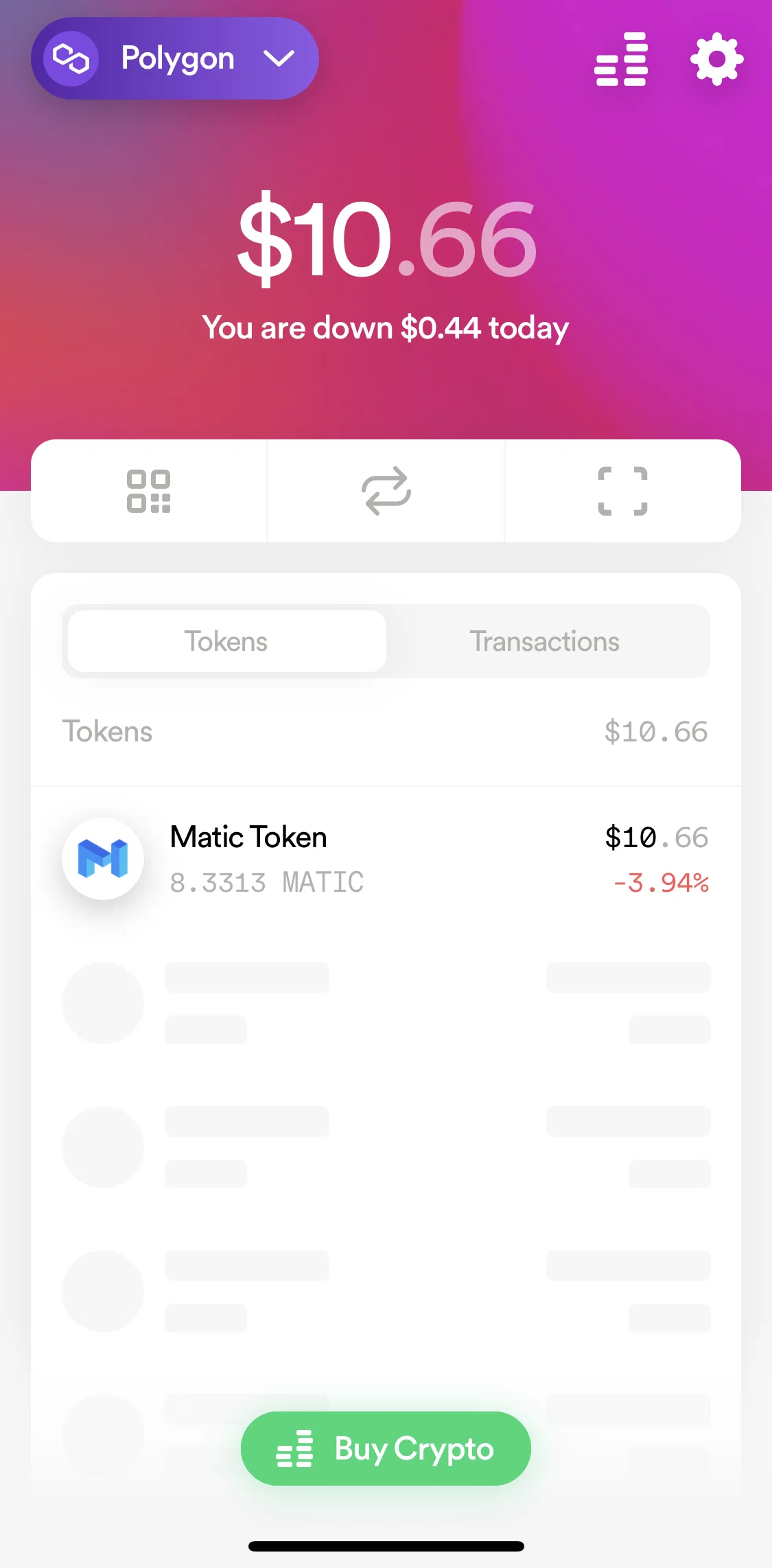 Dharma Screen screen in the Polygon wallet flow