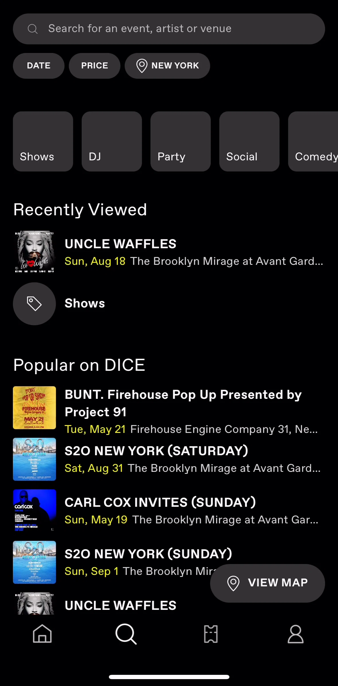 Dice Screen screen in the Filtering events by date flow